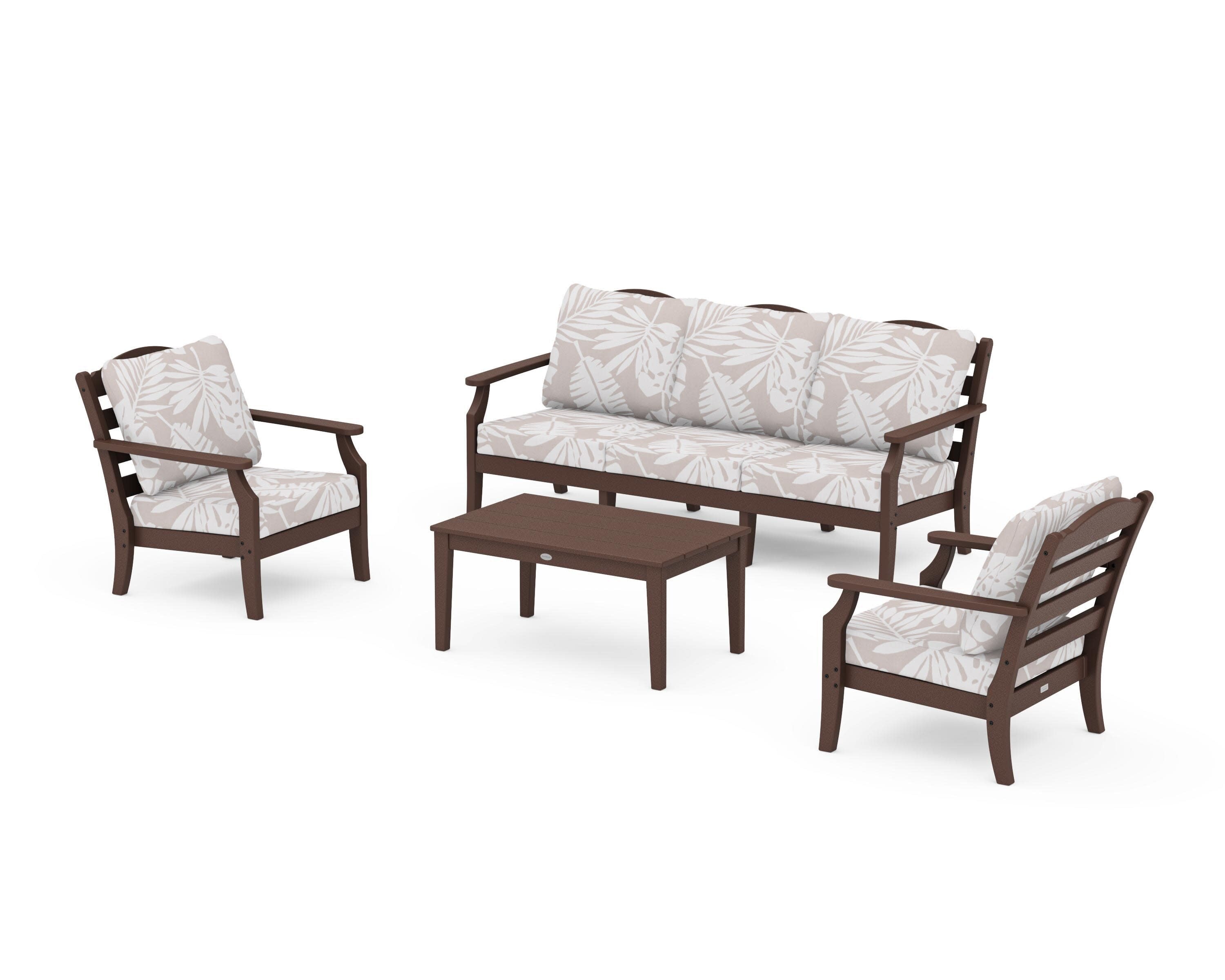 Savannah 4-Piece Deep Seating Set with Sofa in Mahogany / Leaf Dune Burlap