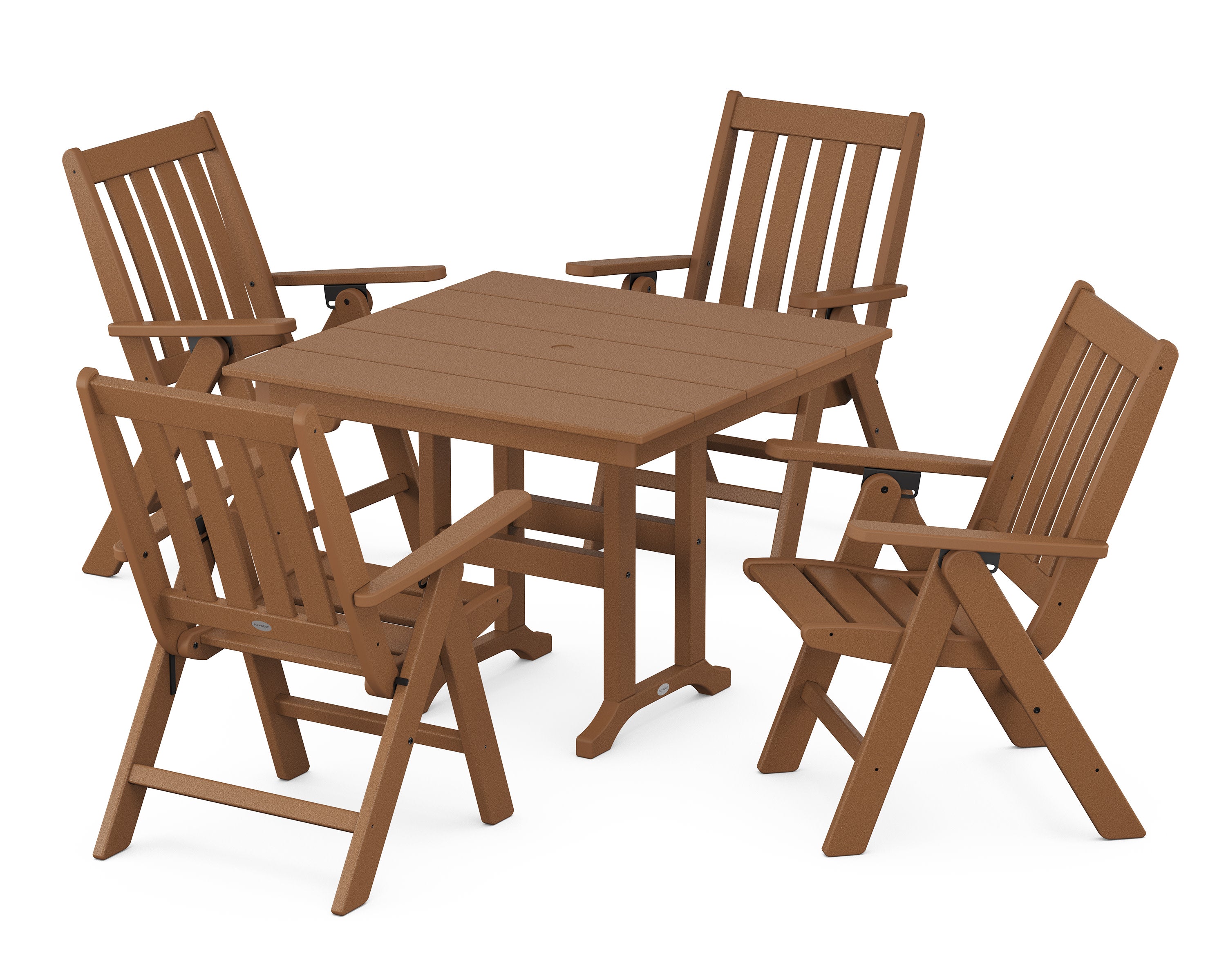 Vineyard Folding Chair 5-Piece Farmhouse Dining Set in Teak