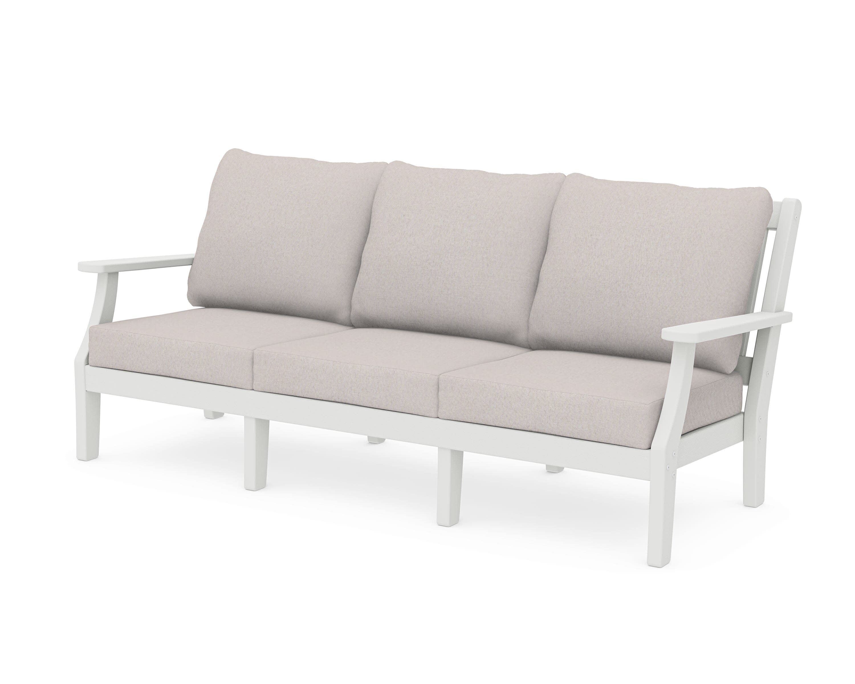 Chinoiserie Deep Seating Sofa in Vintage White / Dune Burlap