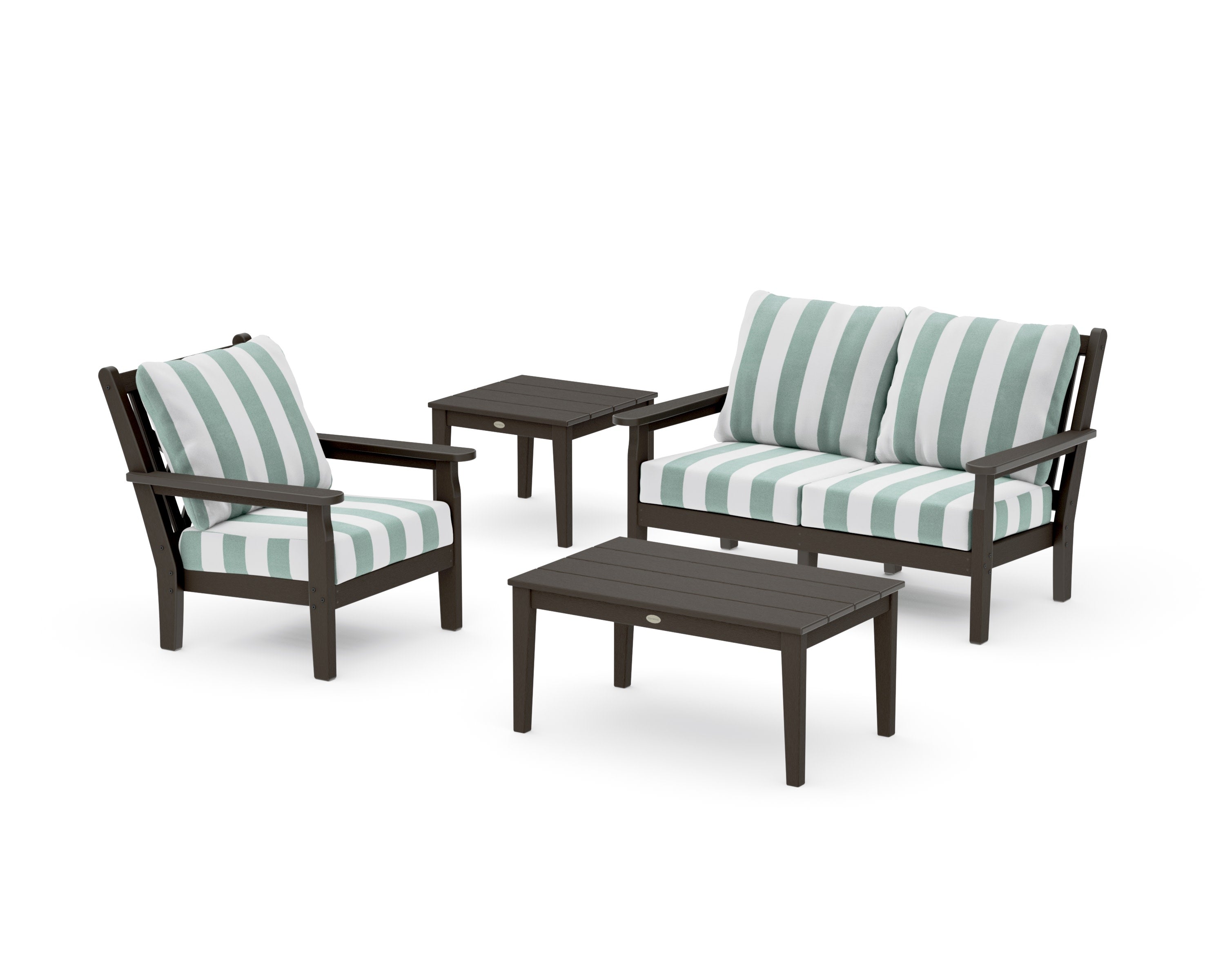 Chippendale 4-Piece Deep Seating Set in Vintage Coffee / Cabana Stripe Glacier Spa