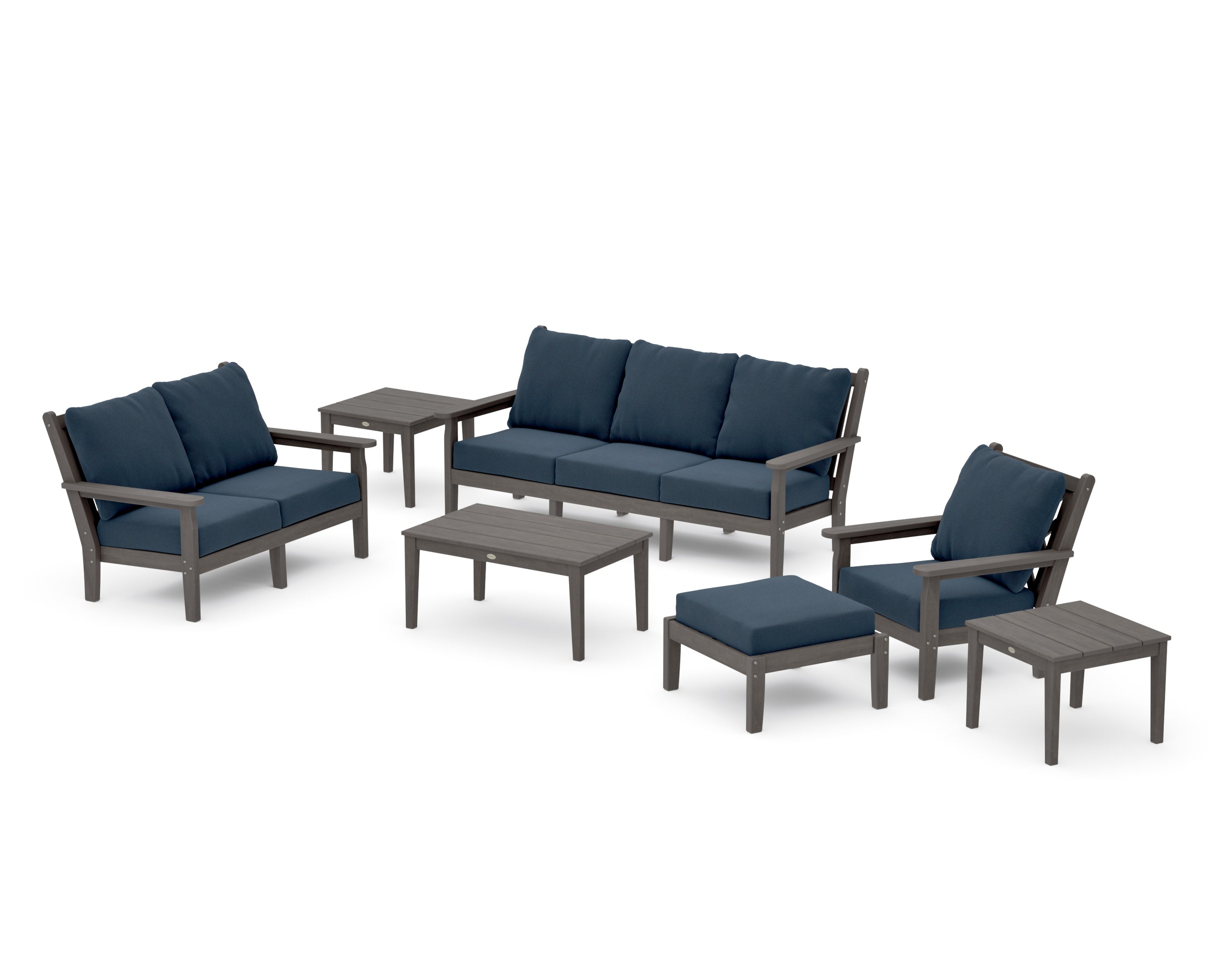Chippendale 7-Piece Deep Seating Set in Driftwood / Marine Indigo