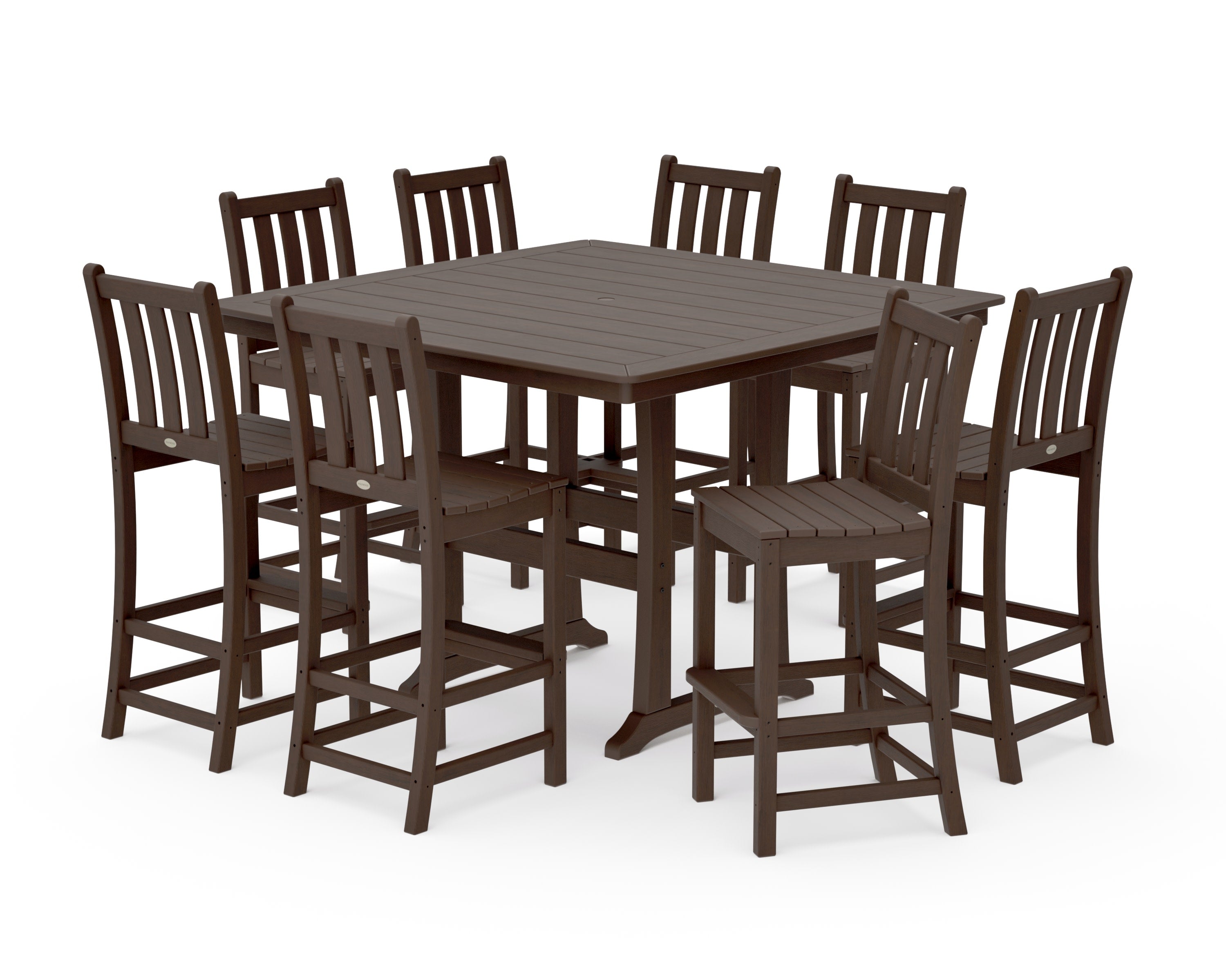Traditional Garden 9-Piece Nautical Trestle Bar Set in Kona