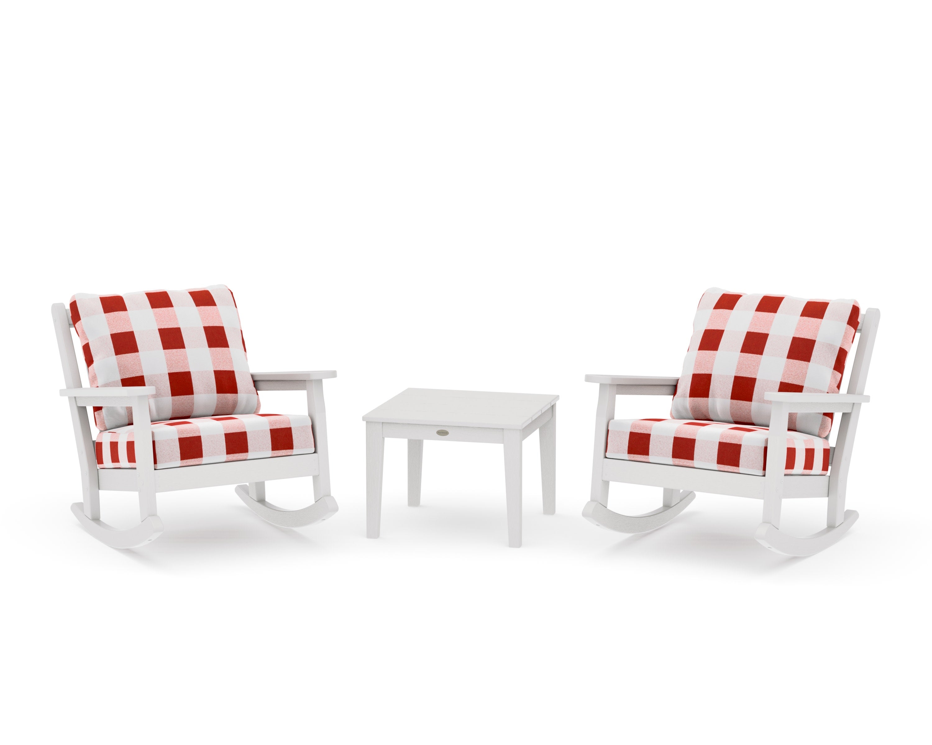 Chippendale 3-Piece Deep Seating Rocker Set in Vintage White / Buffalo Plaid Crimson