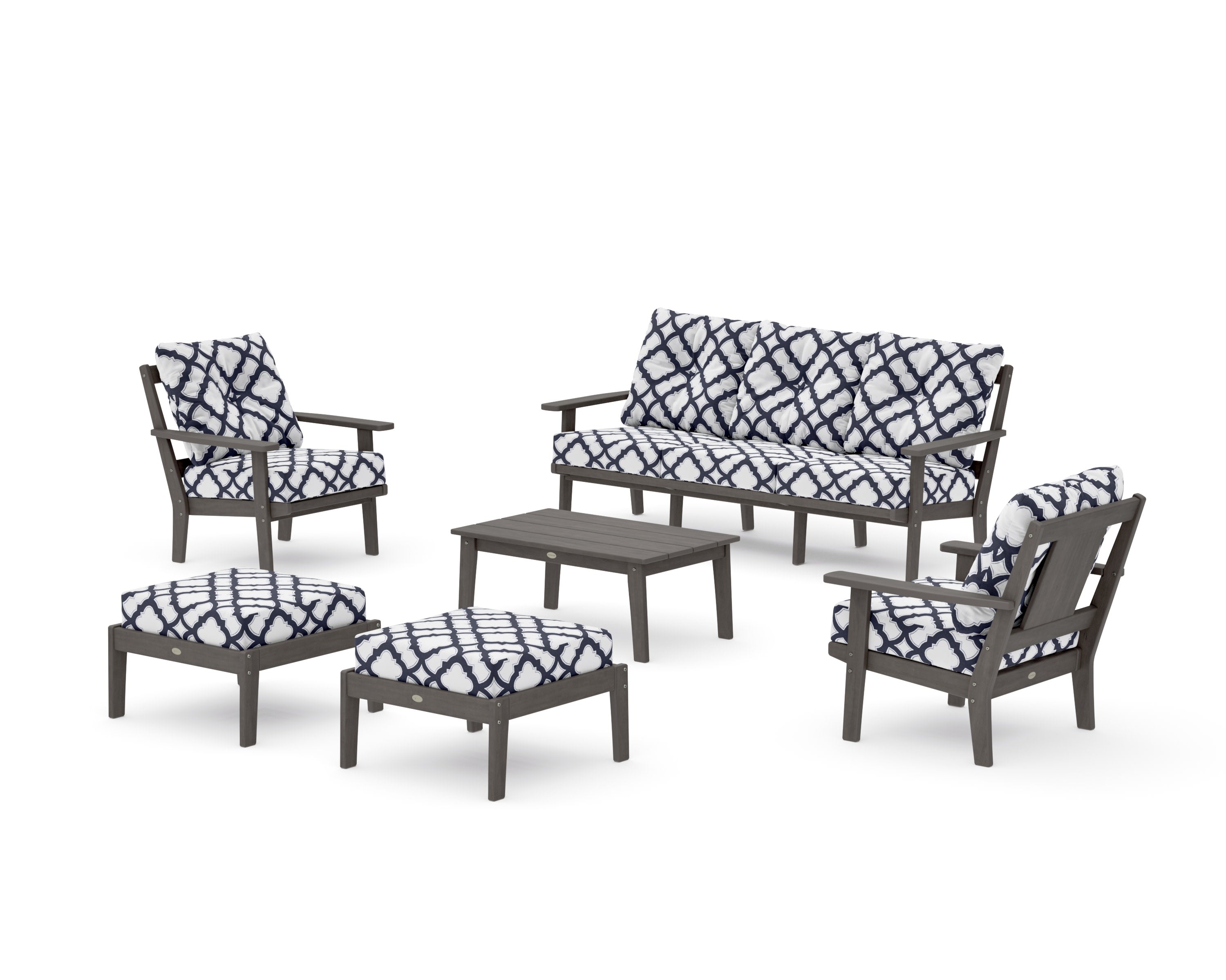 Prairie 6-Piece Lounge Sofa Set in Driftwood / Trellis Navy