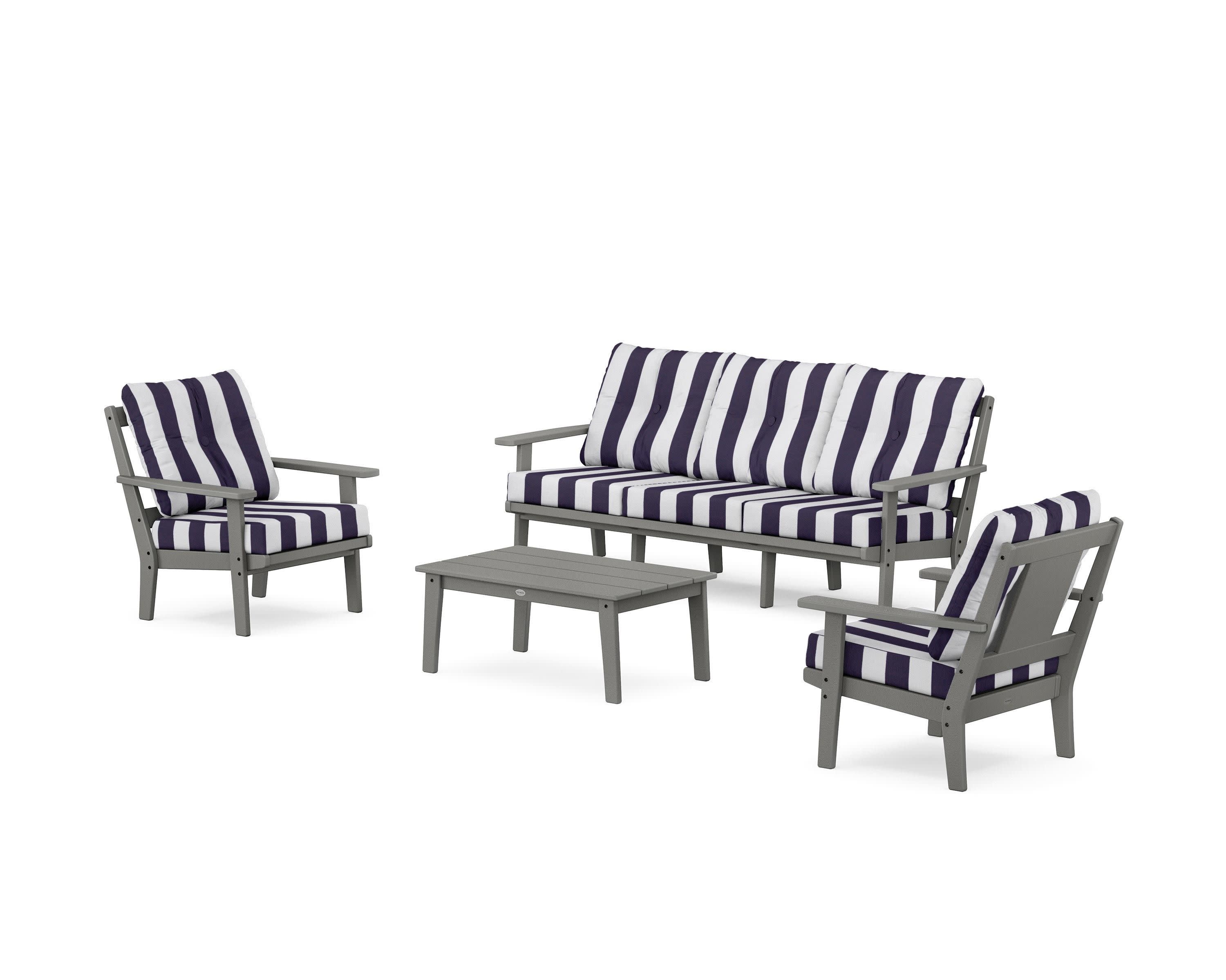 Prairie 4-Piece Deep Seating Set with Sofa in Slate Grey / Cabana Stripe Navy