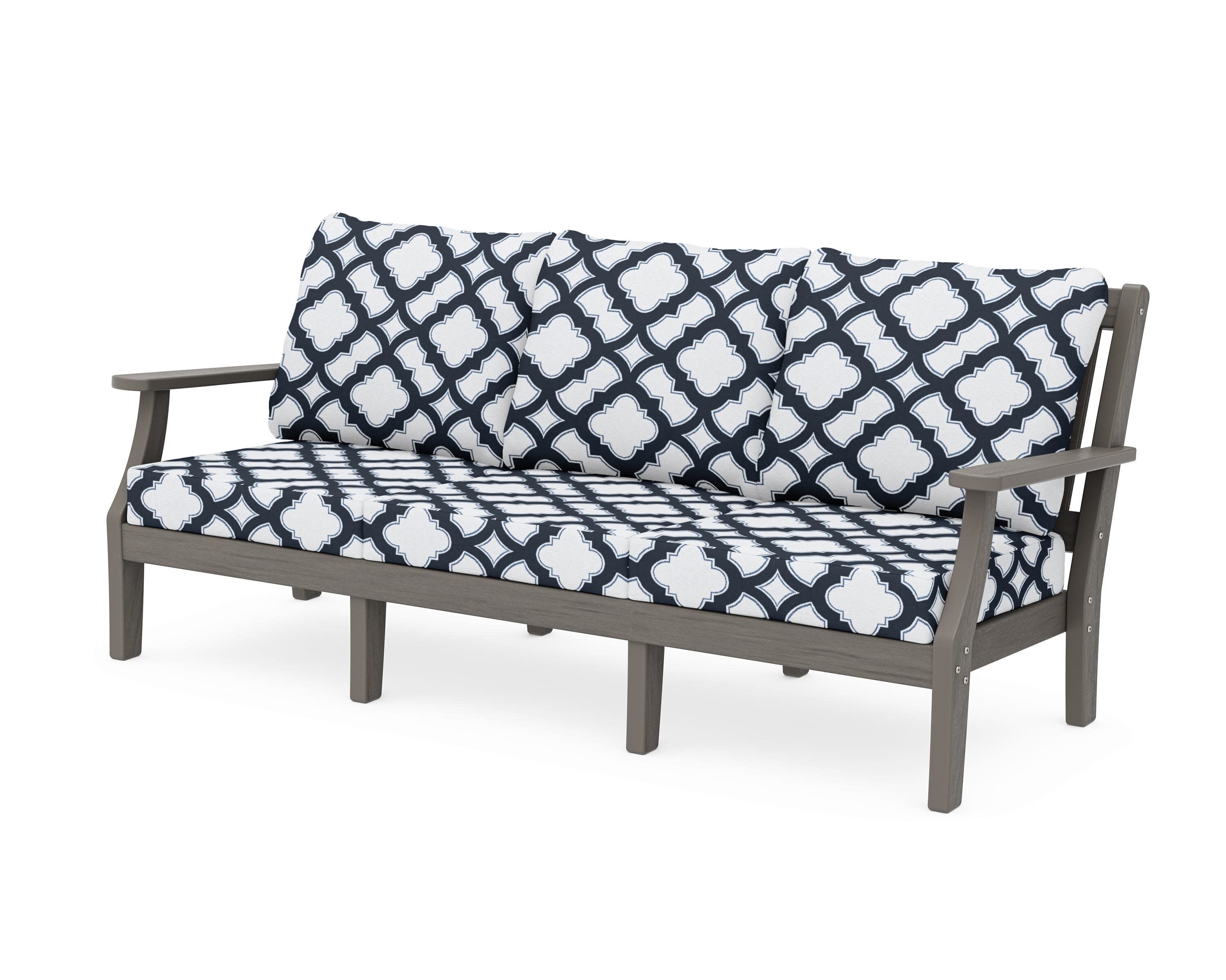 Chinoiserie Deep Seating Sofa in Driftwood / Trellis Marine Indigo