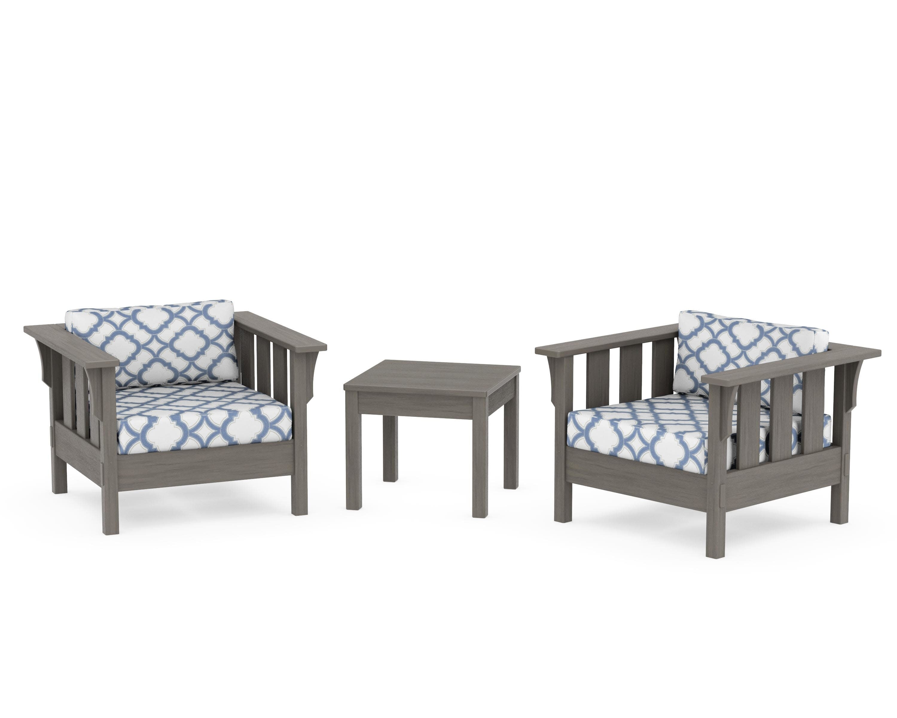 Acadia 3-Piece Deep Seating Set in Driftwood / Trellis Sky Blue