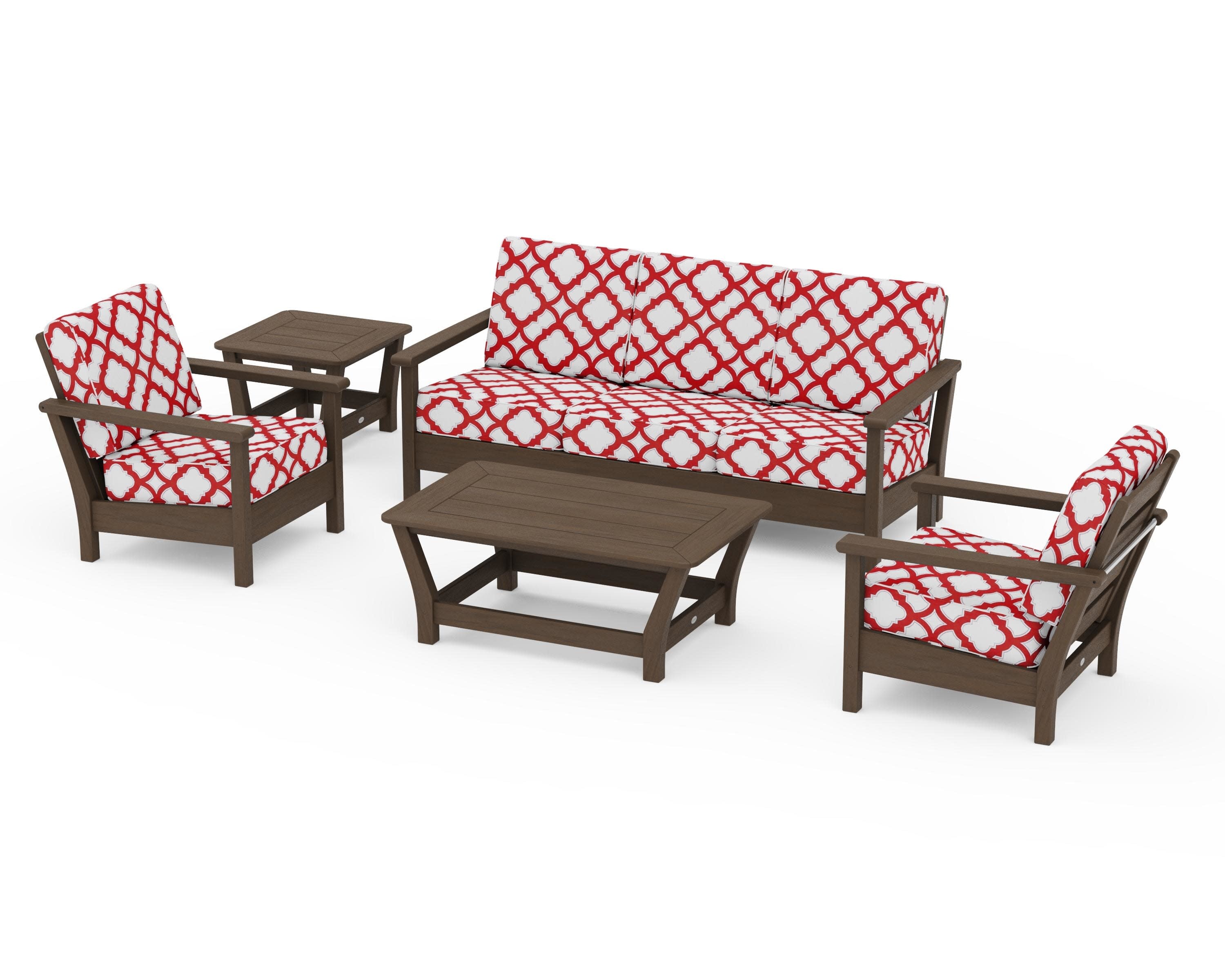 Harbour 5-Piece Deep Seating Set in Kona / Trellis Crimson