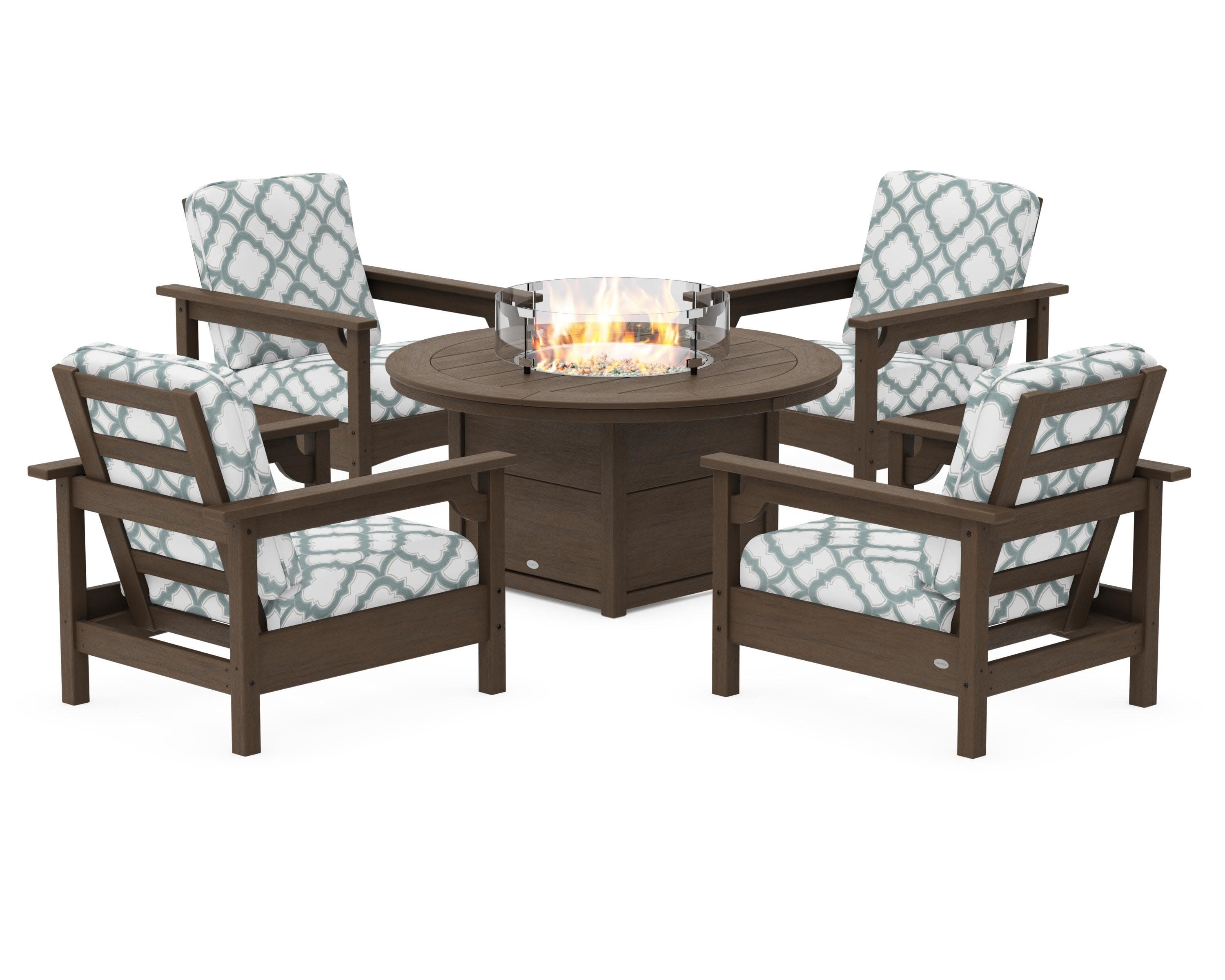 Club 5-Piece Conversation Set with Fire Pit Table in Kona / Trellis Glacier Spa