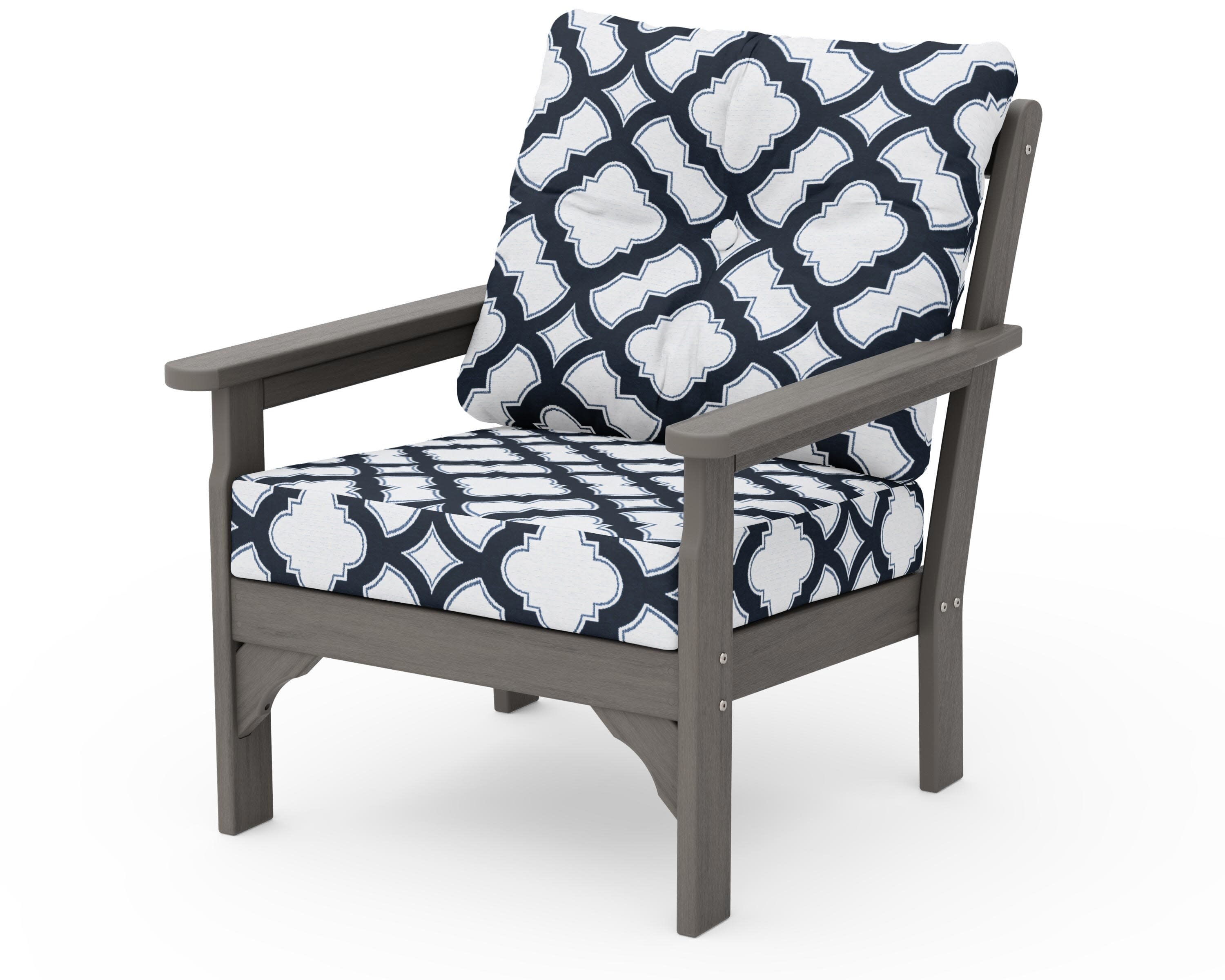 Vineyard Deep Seating Chair in Driftwood / Trellis Marine Indigo