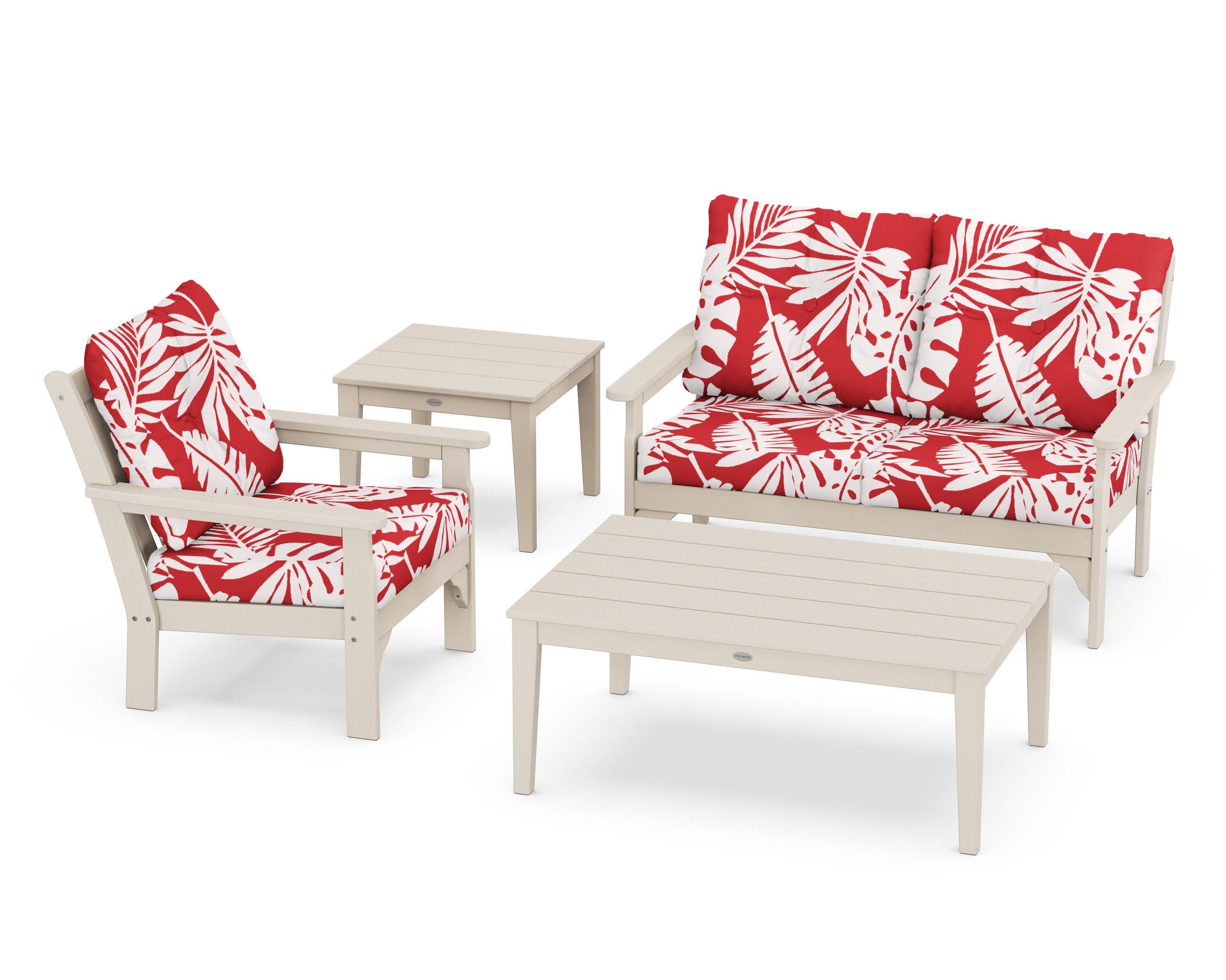 Vineyard 4-Piece Deep Seating Set in Sand / Leaf Crimson