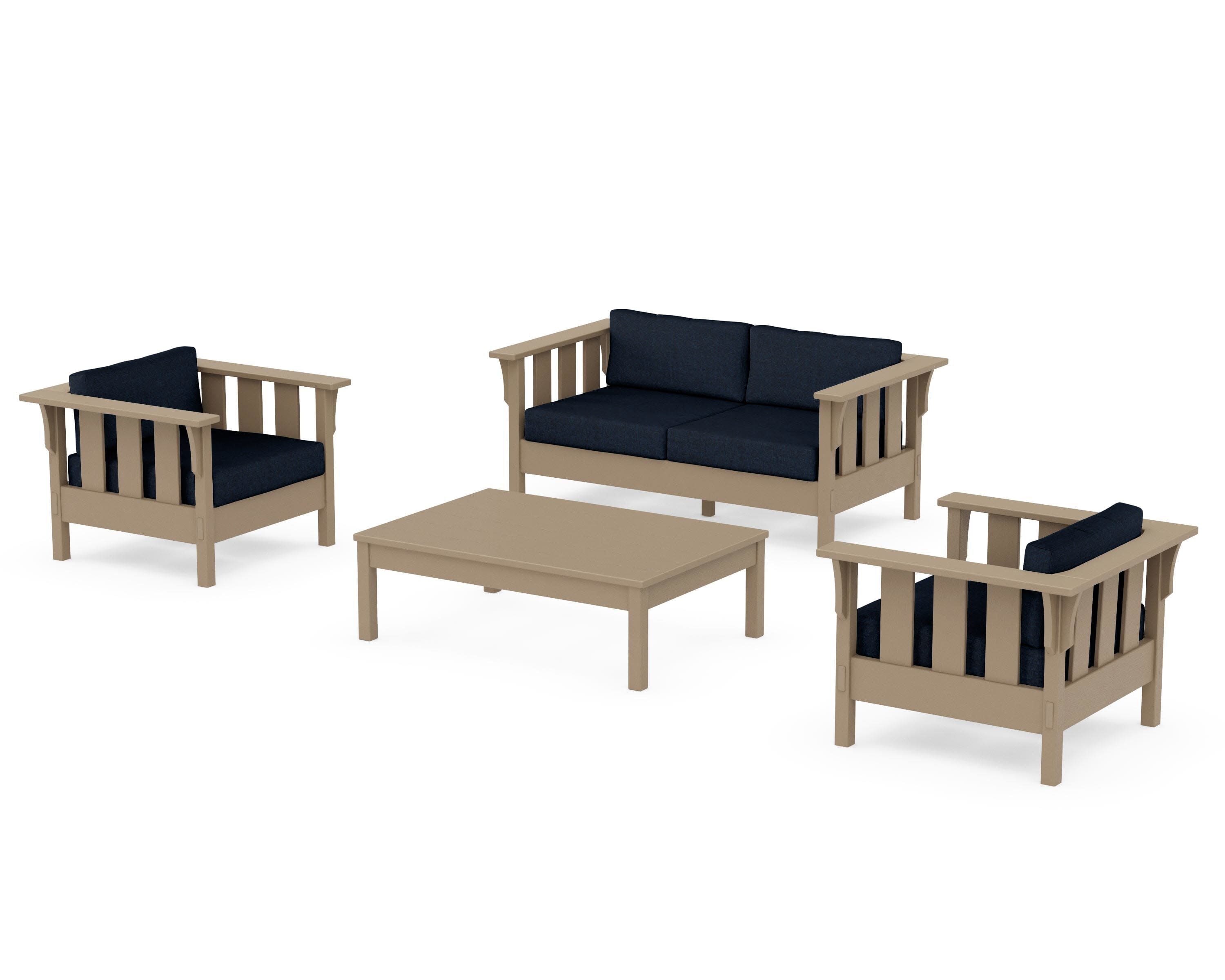 Acadia 4-Piece Deep Seating Set with Loveseat in Vintage Sahara / Marine Indigo