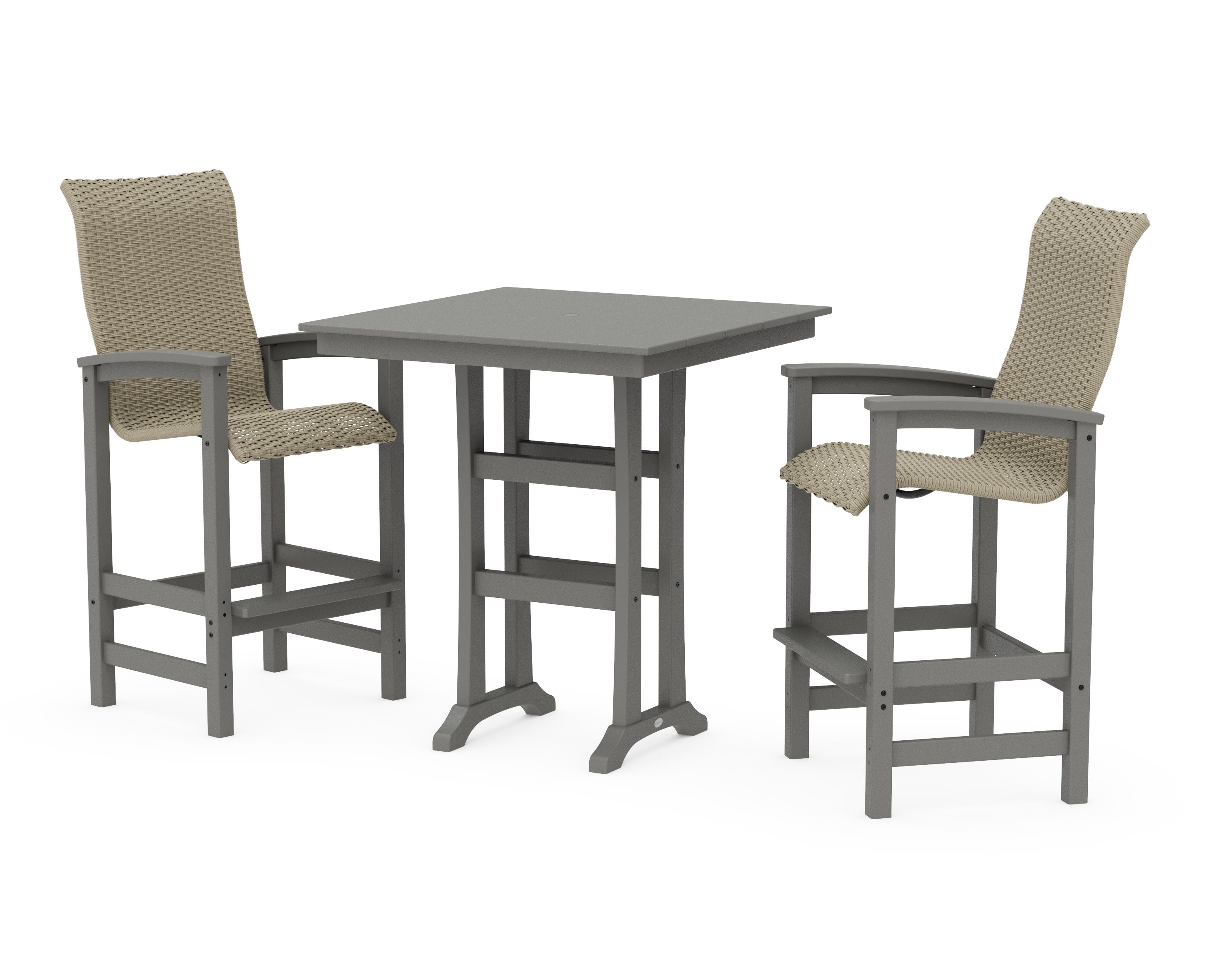 Coastal Woven High-Back 3-Piece Farmhouse Bar Set with Trestle Legs