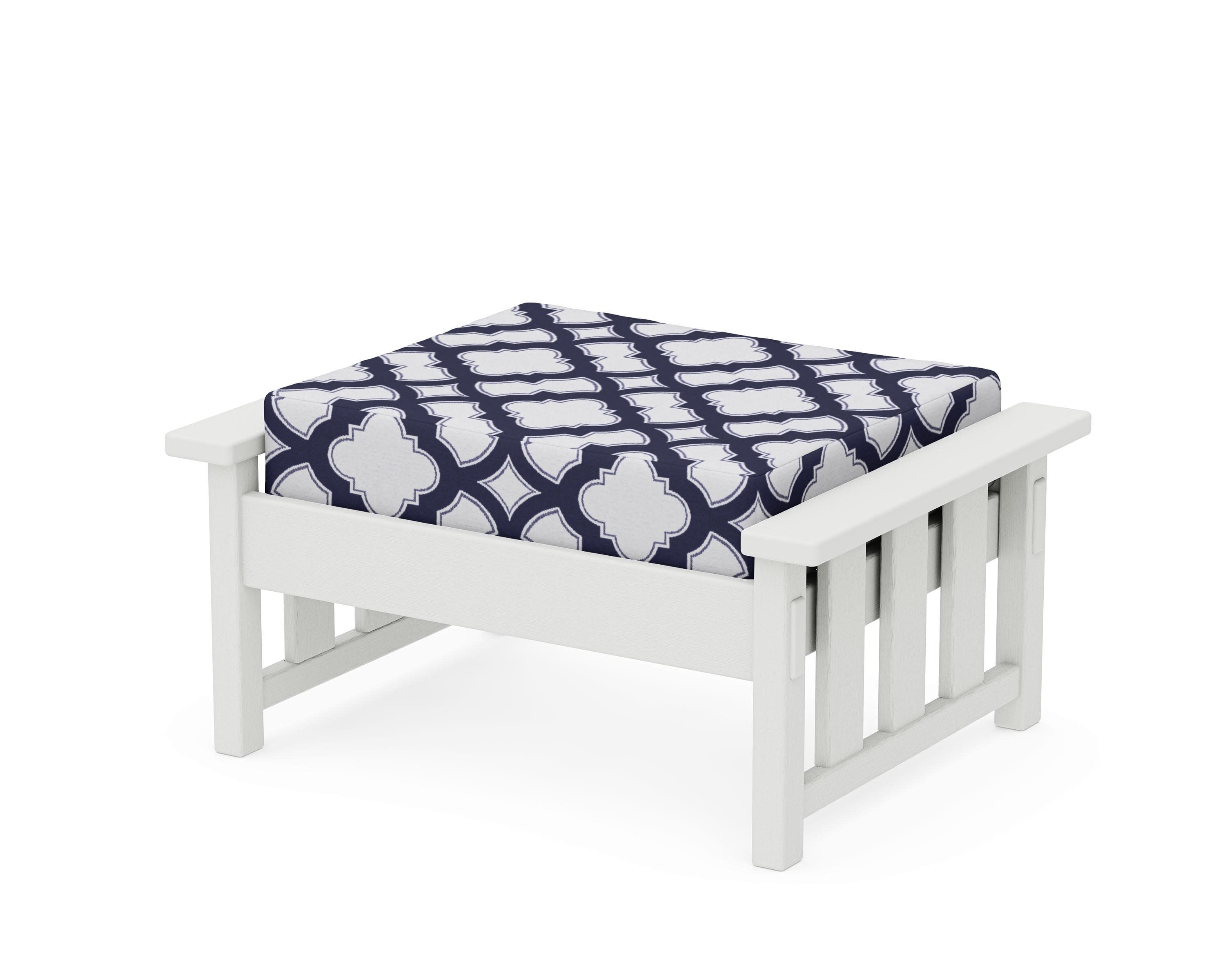 Acadia Deep Seating Ottoman in Vintage White / Trellis Navy