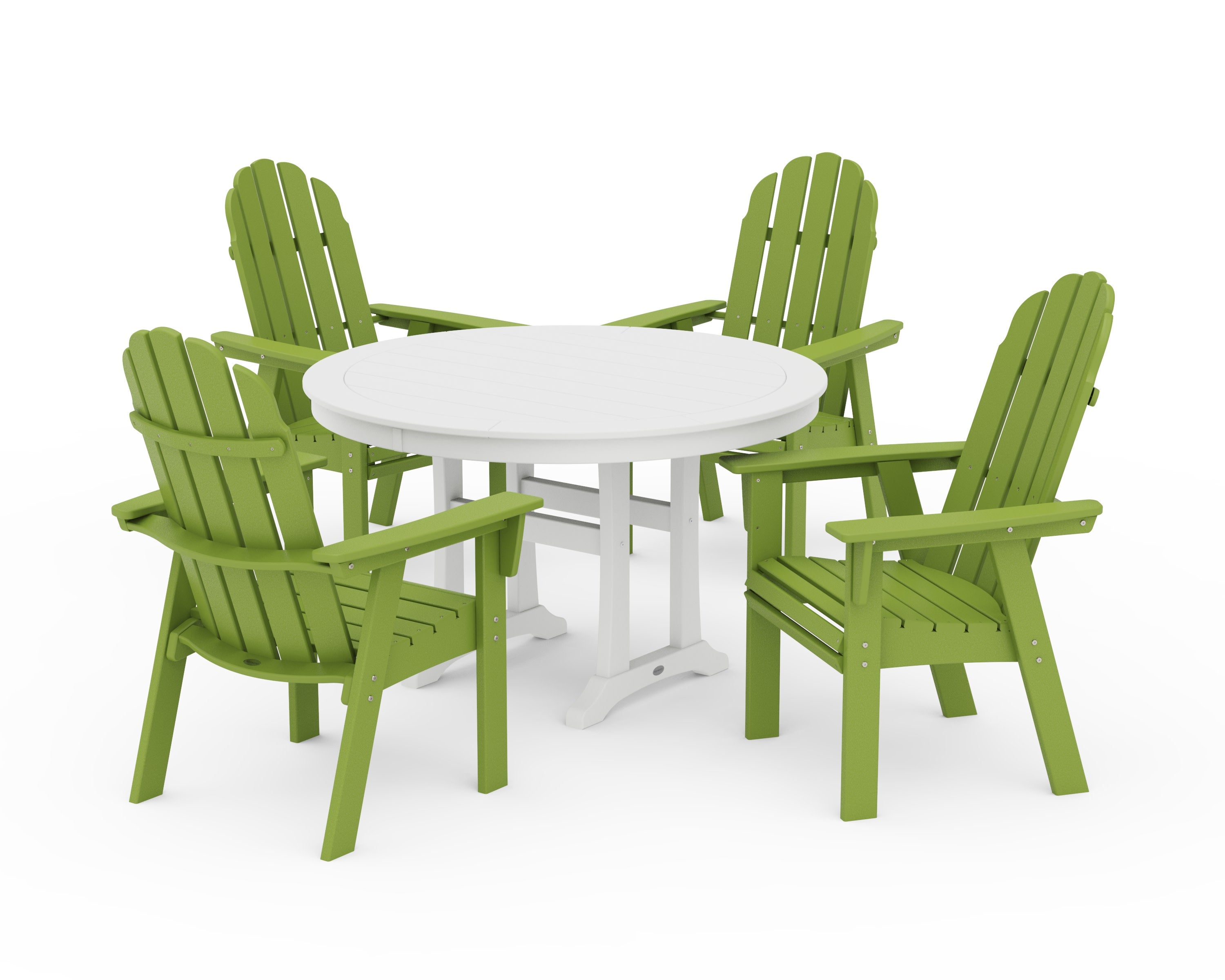 Vineyard Curveback Adirondack 5-Piece Nautical Trestle Dining Set in Lime / White