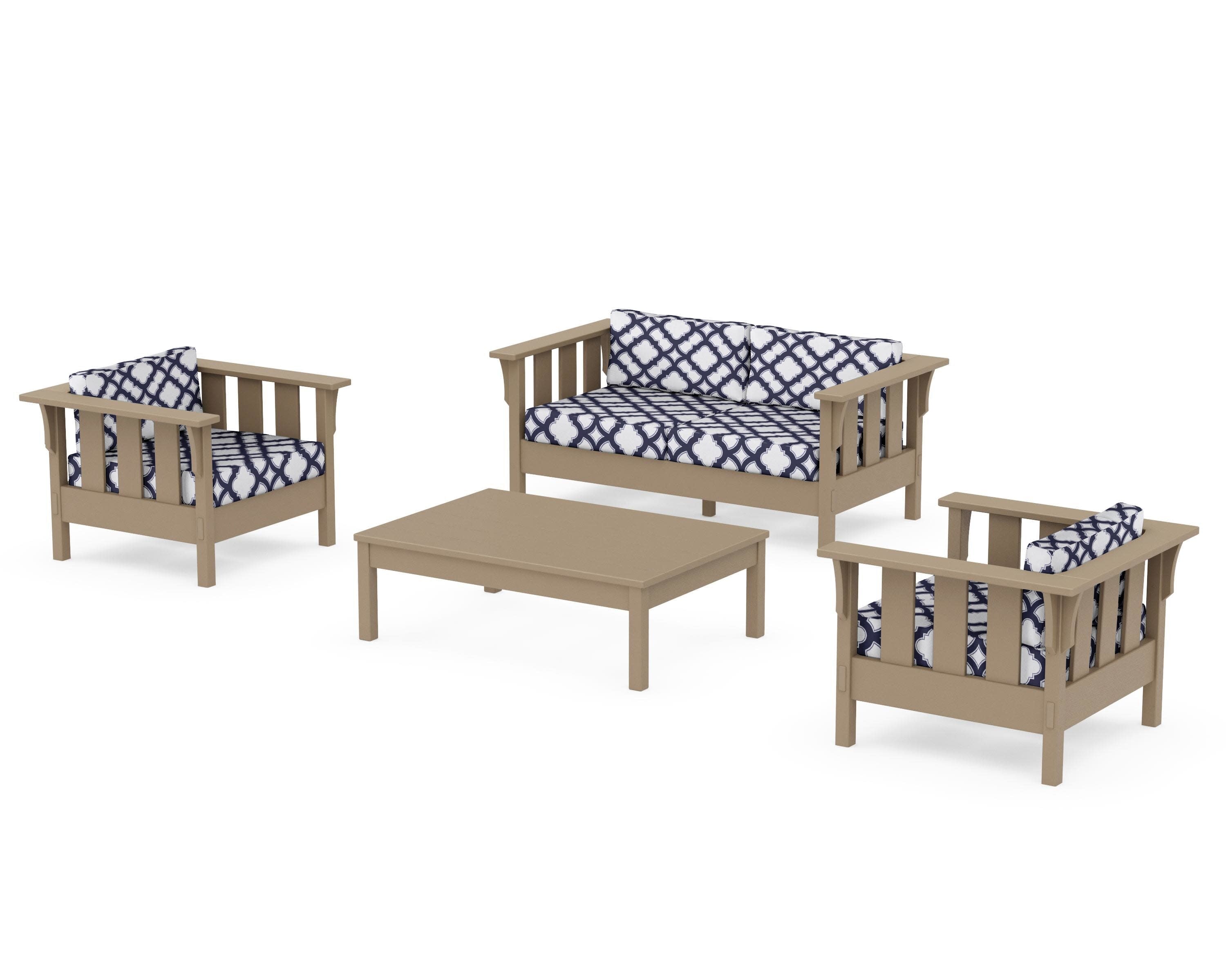 Acadia 4-Piece Deep Seating Set with Loveseat in Vintage Sahara / Trellis Navy