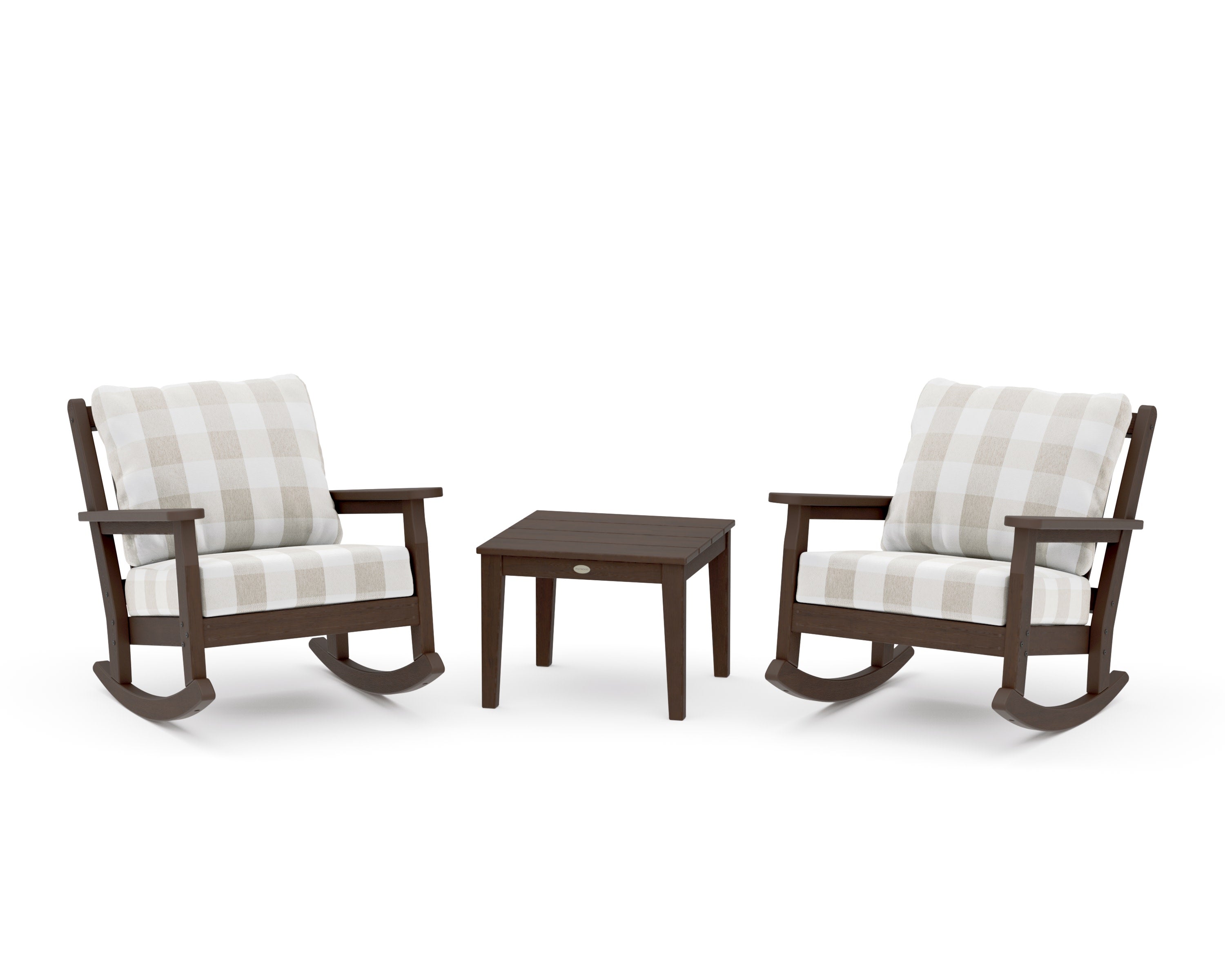 Chippendale 3-Piece Deep Seating Rocker Set in Kona / Buffalo Plaid Dune Burlap