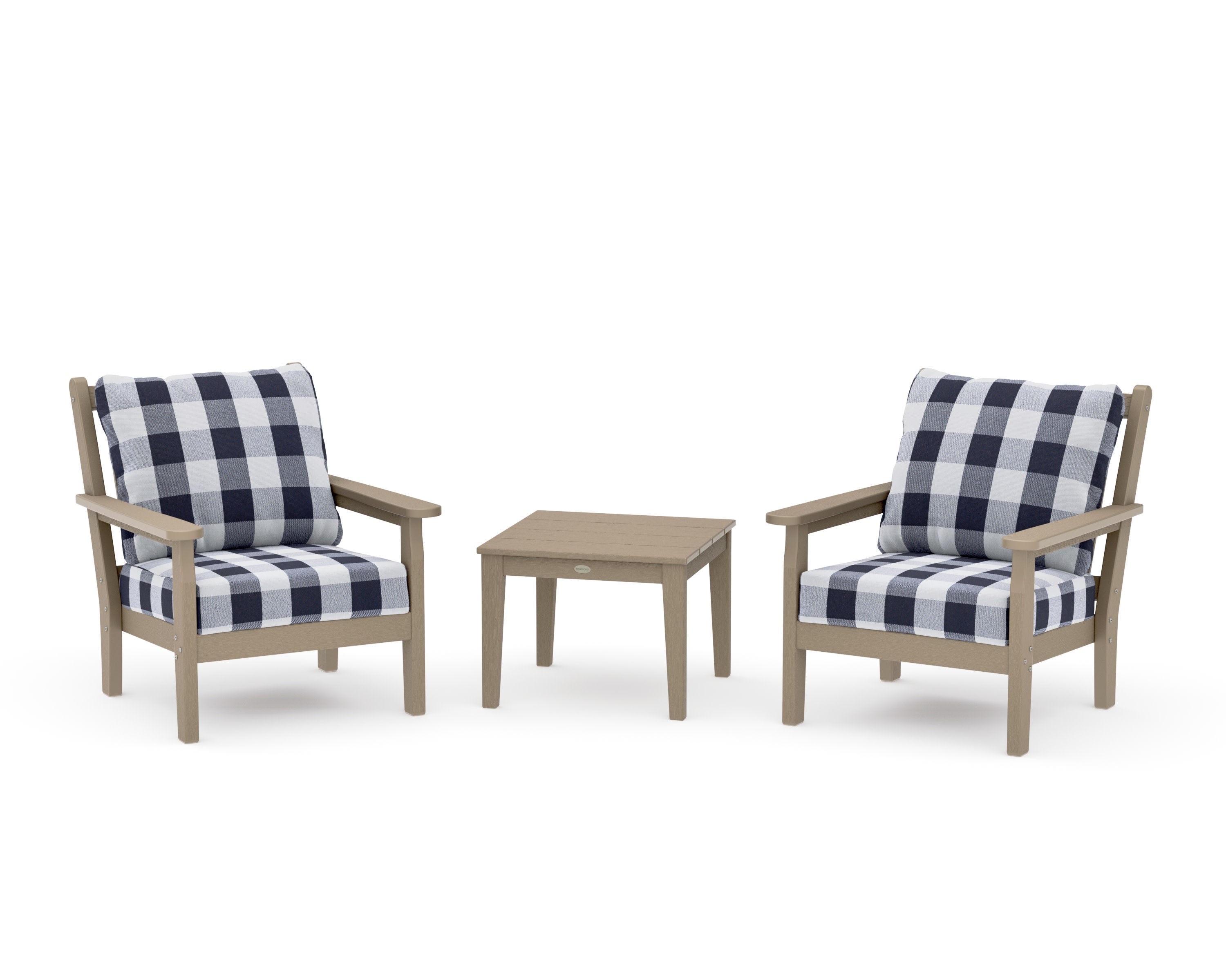 Chippendale 3-Piece Deep Seating Set in Vintage Sahara / Buffalo Plaid Navy