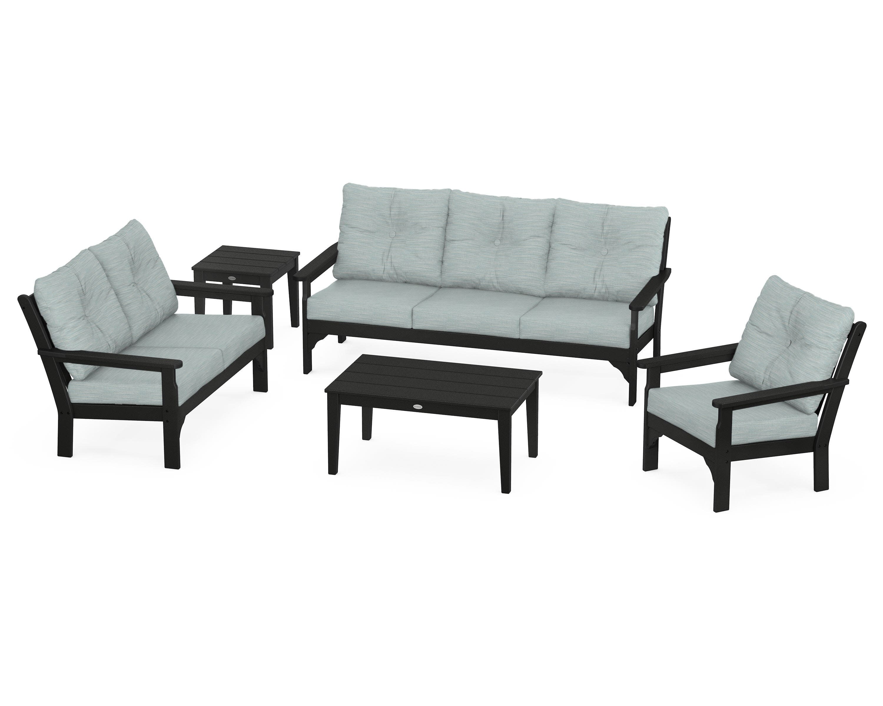 Vineyard 5 Piece Deep Seating Set in Black / Soothe Mist