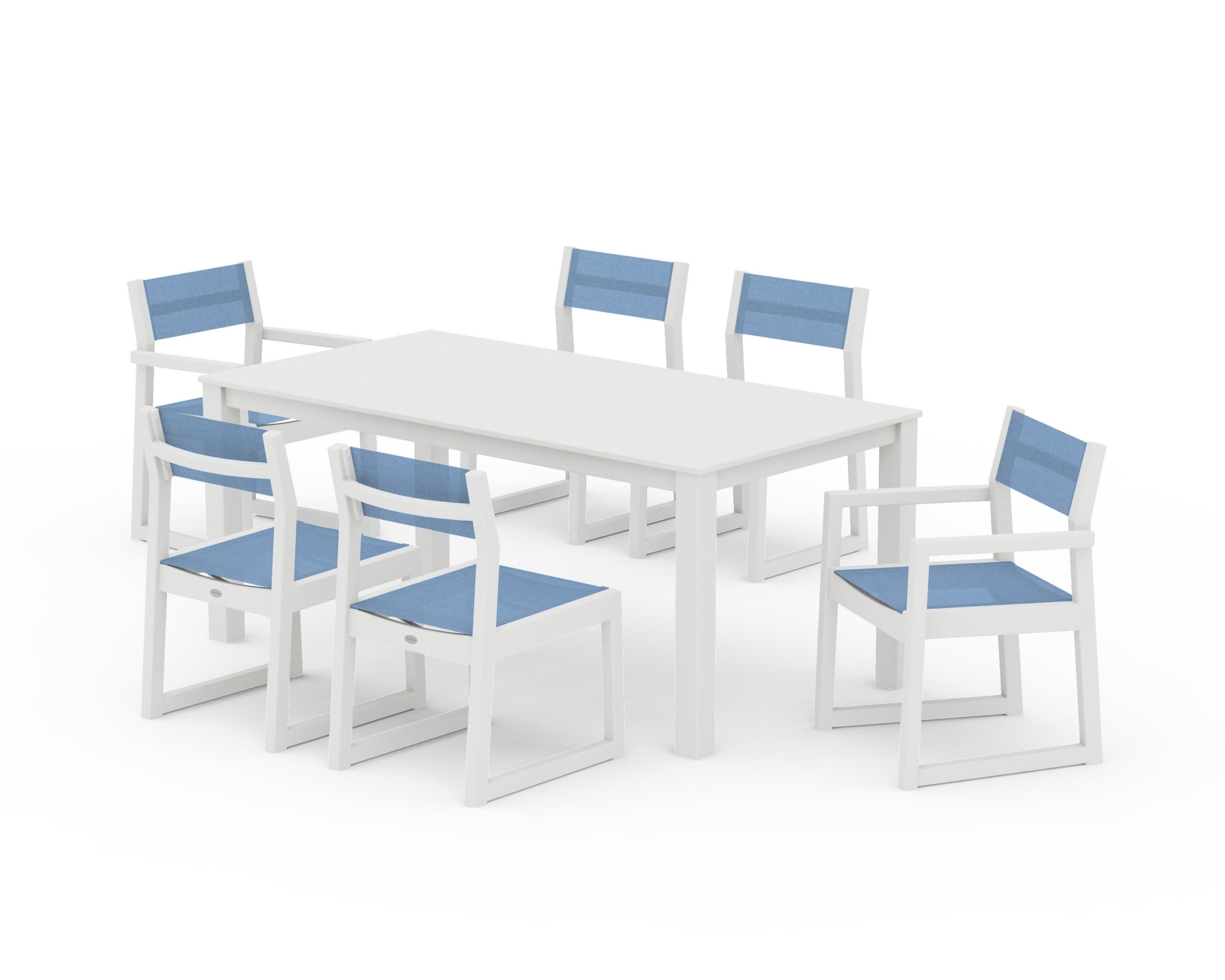 EDGE Sling 7-Piece Parsons Dining Set in Vintage White / Poolside Sling