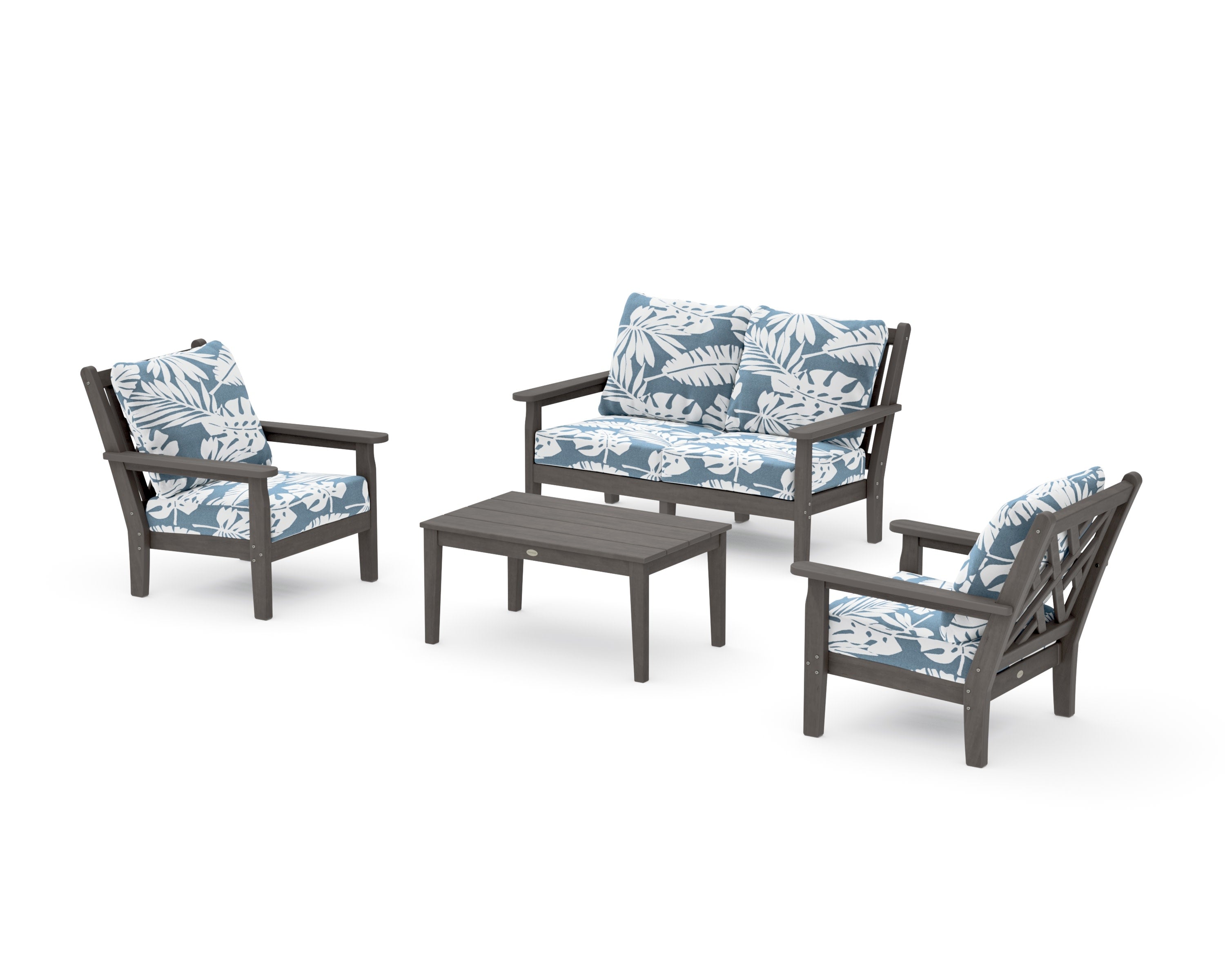 Chippendale 4-Piece Deep Seating Set with Loveseat in Driftwood / Leaf Sky Blue