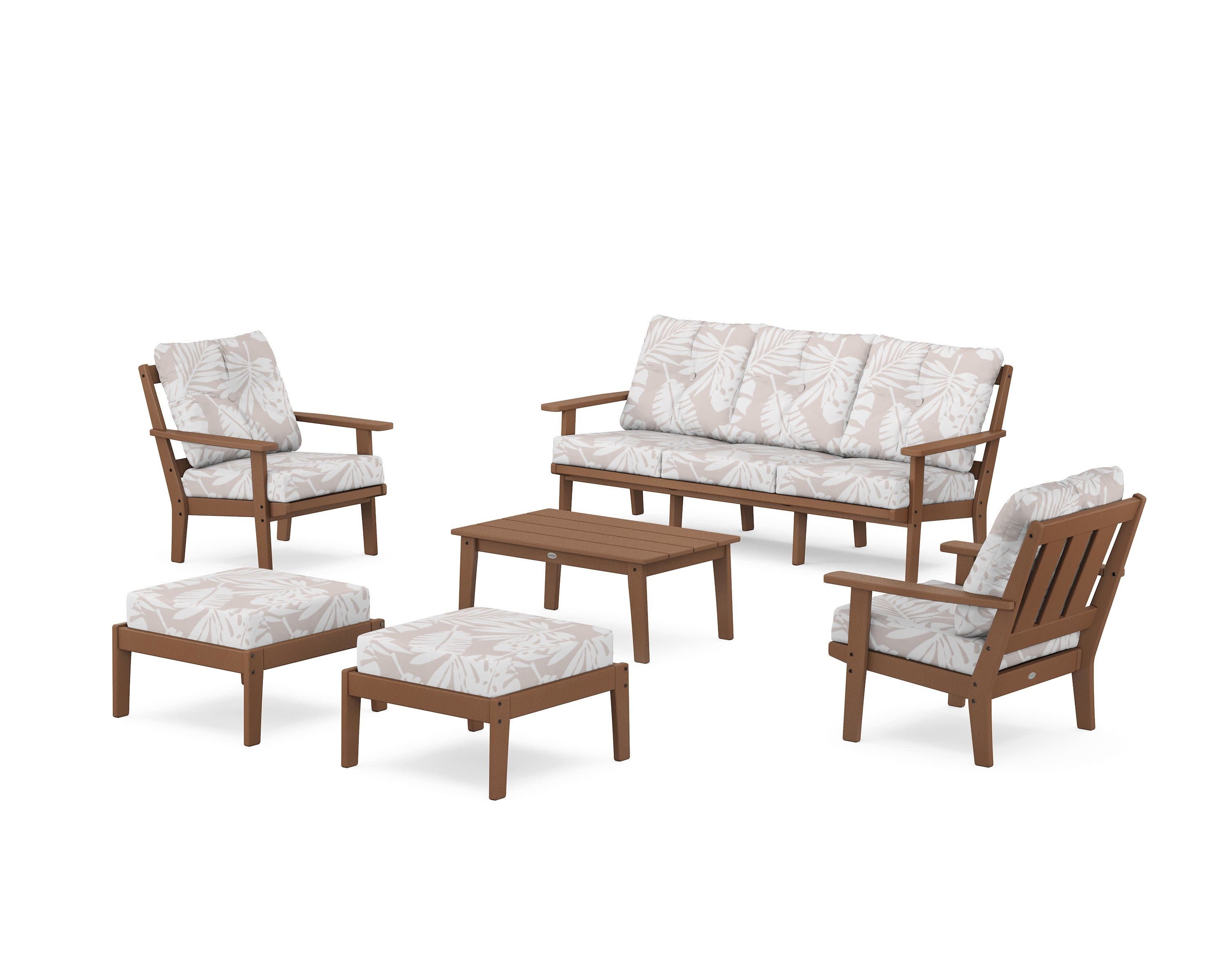 Oxford 6-Piece Lounge Sofa Set in Teak / Leaf Dune Burlap