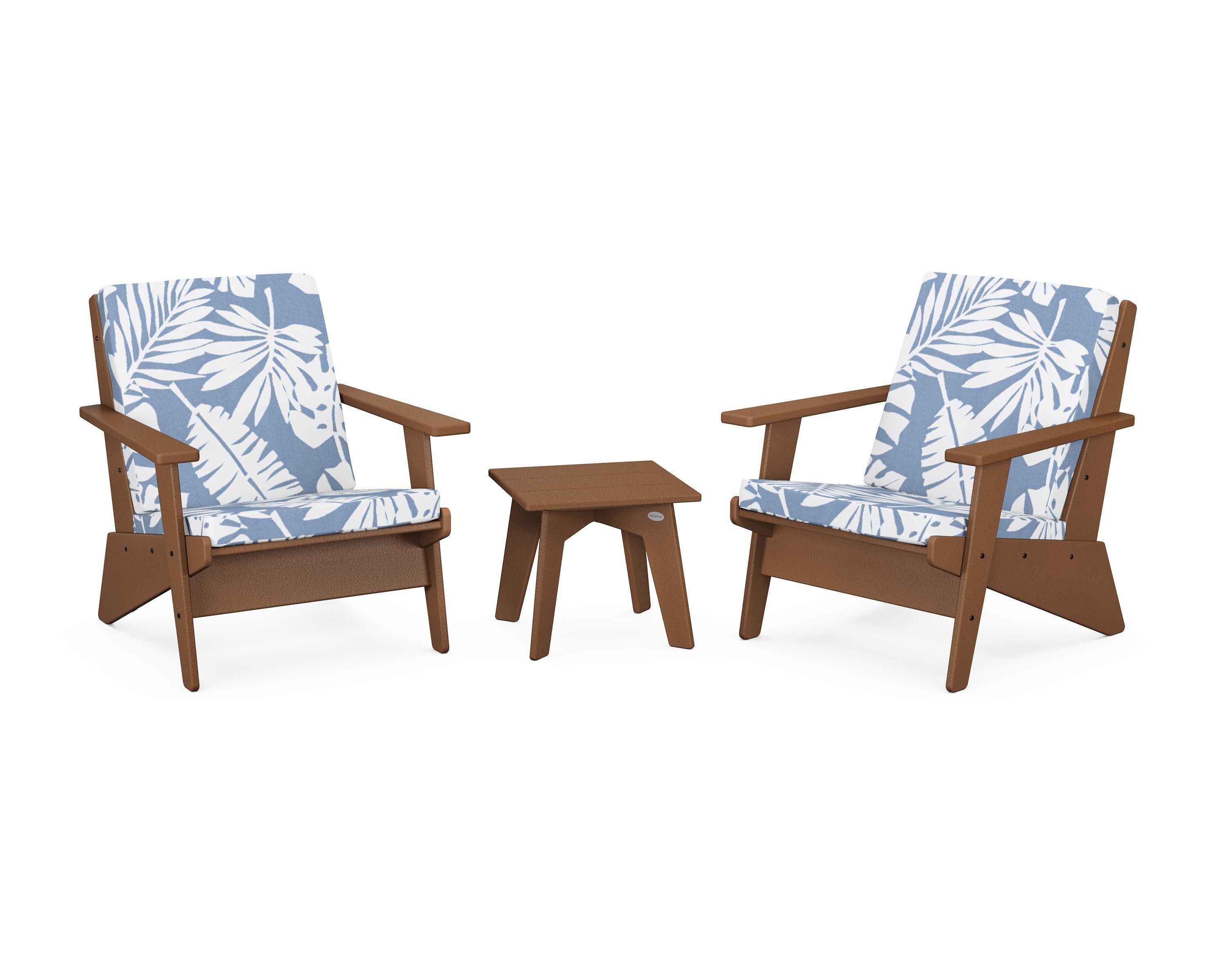 Riviera Modern Lounge 3-Piece Set in Teak / Leaf Sky Blue
