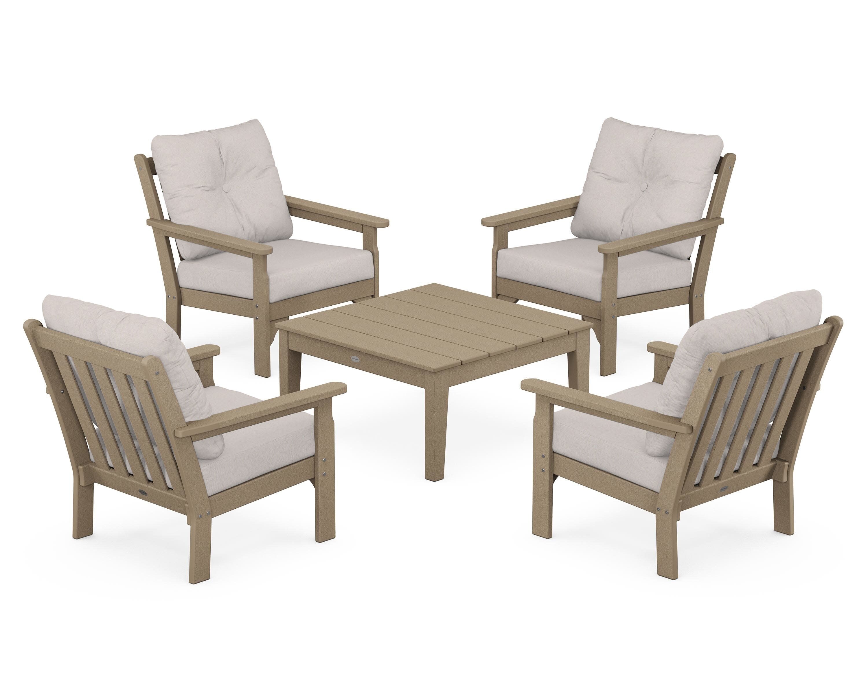 Vineyard 5-Piece Deep Seating Conversation Set in Vintage Sahara / Dune Burlap