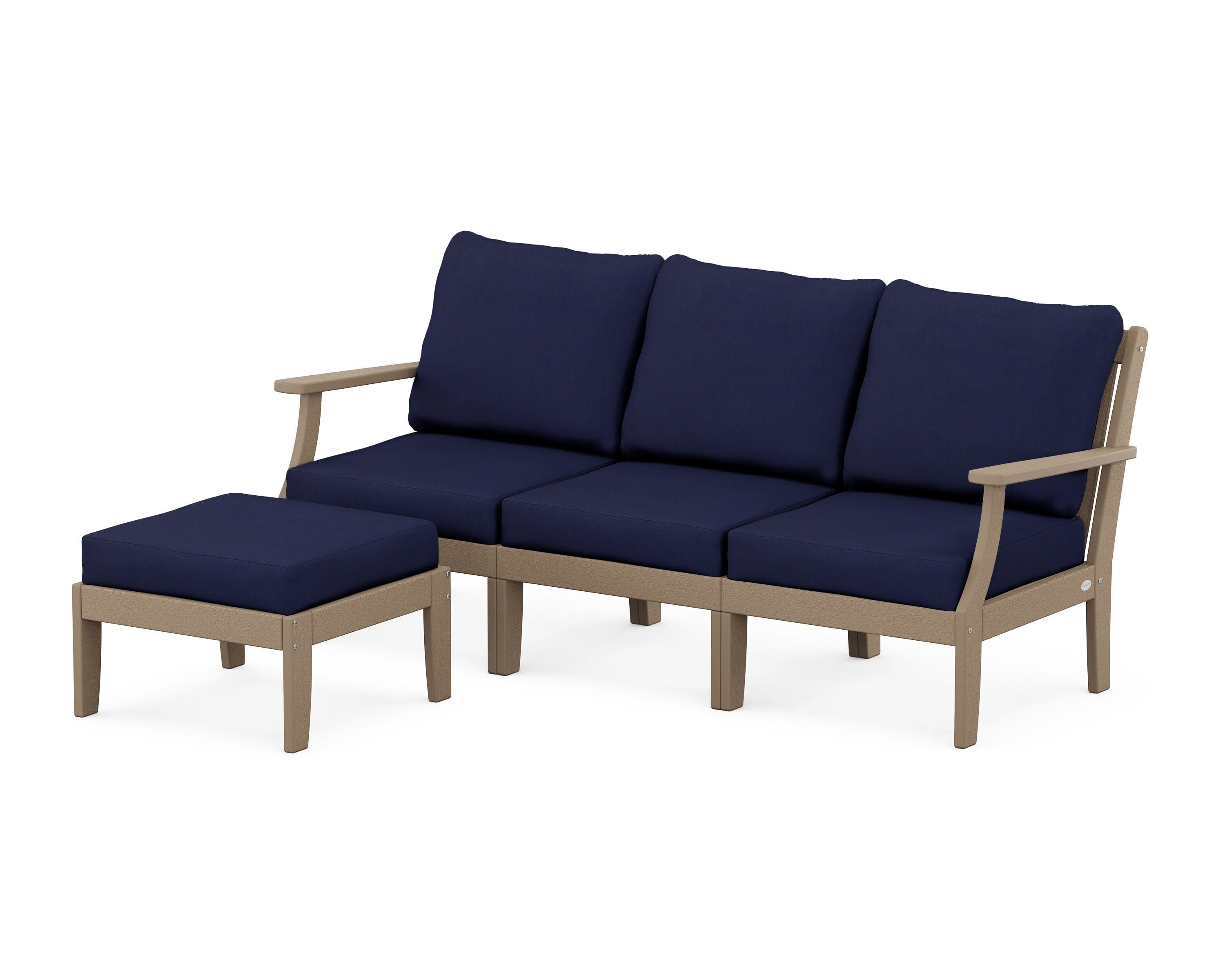 Braxton Modular 4-Piece Deep Seating Set with Ottoman in Vintage Sahara / Navy