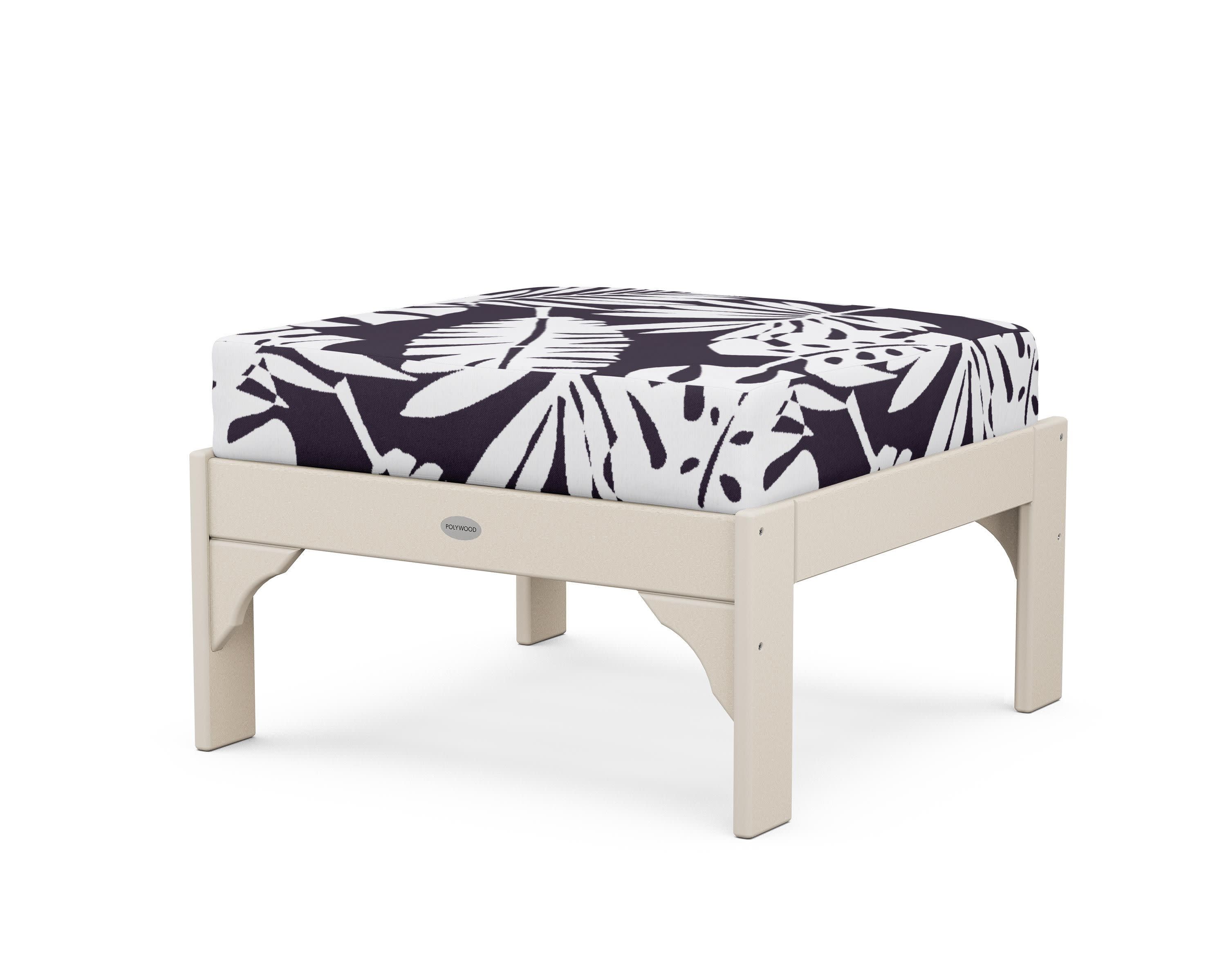 Vineyard Deep Seating Ottoman in Sand / Leaf Navy