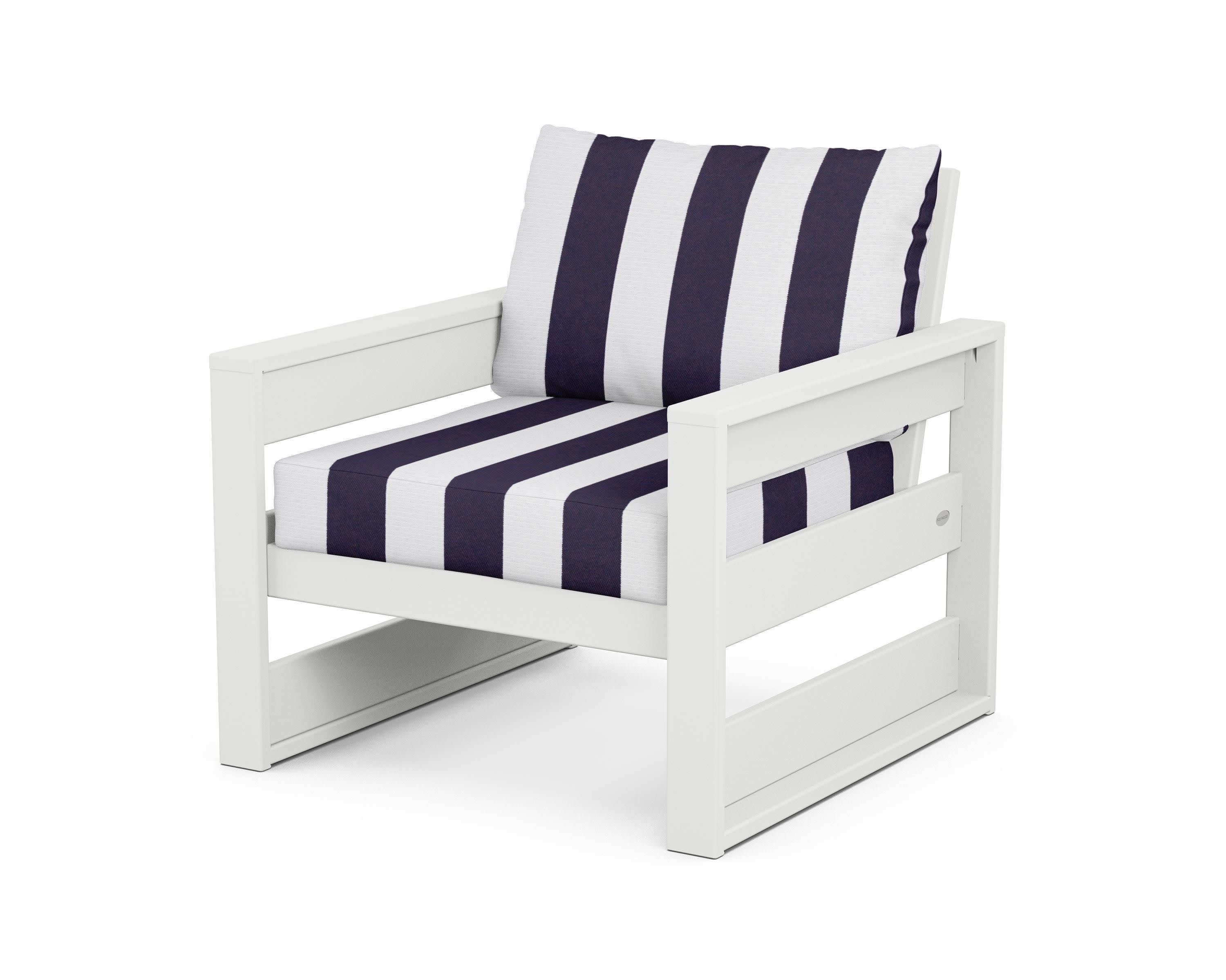 Westport Club Chair in White / Cabana Stripe Navy