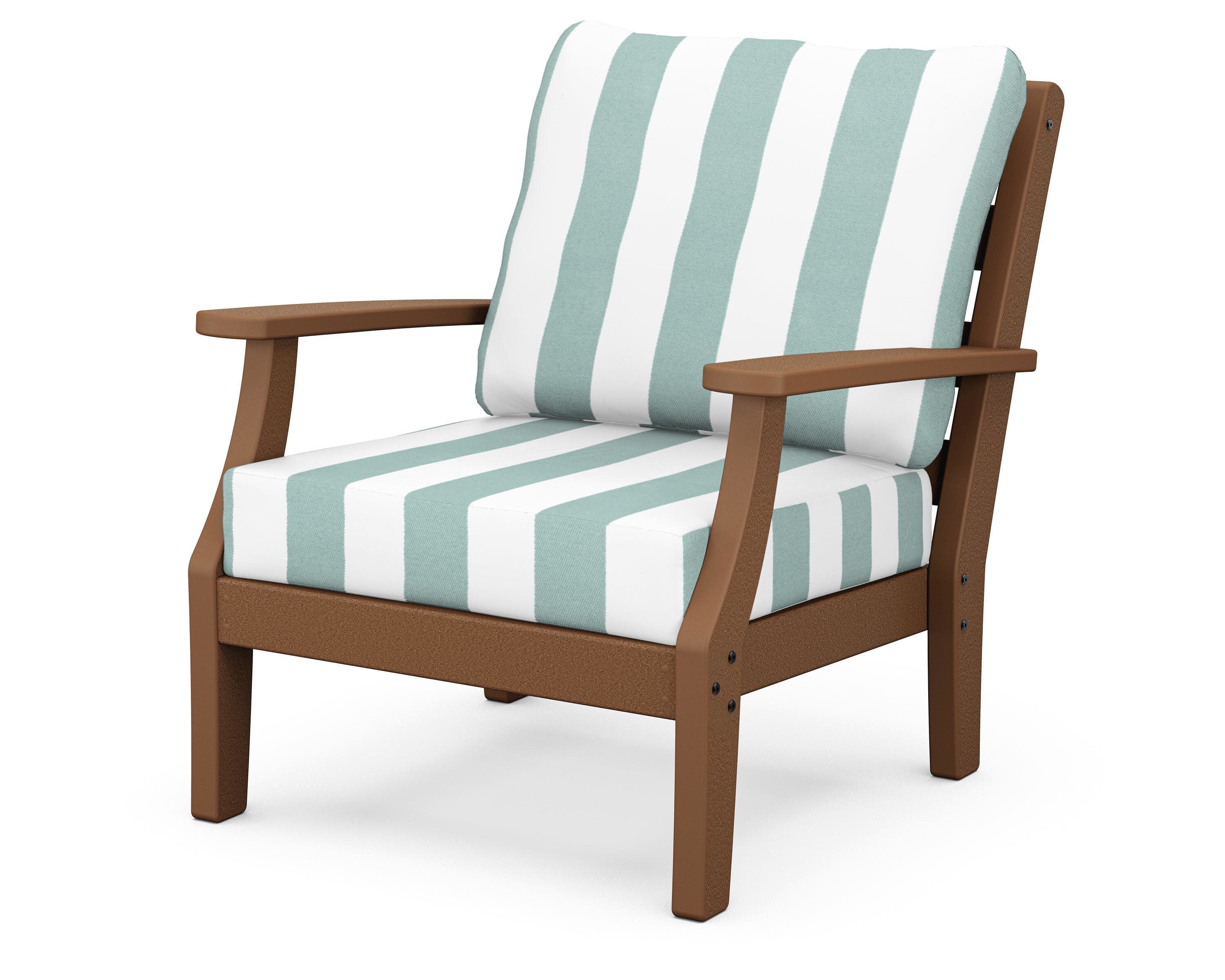 Chesapeake Deep Seating Chair in Teak / Cabana Stripe Glacier Spa