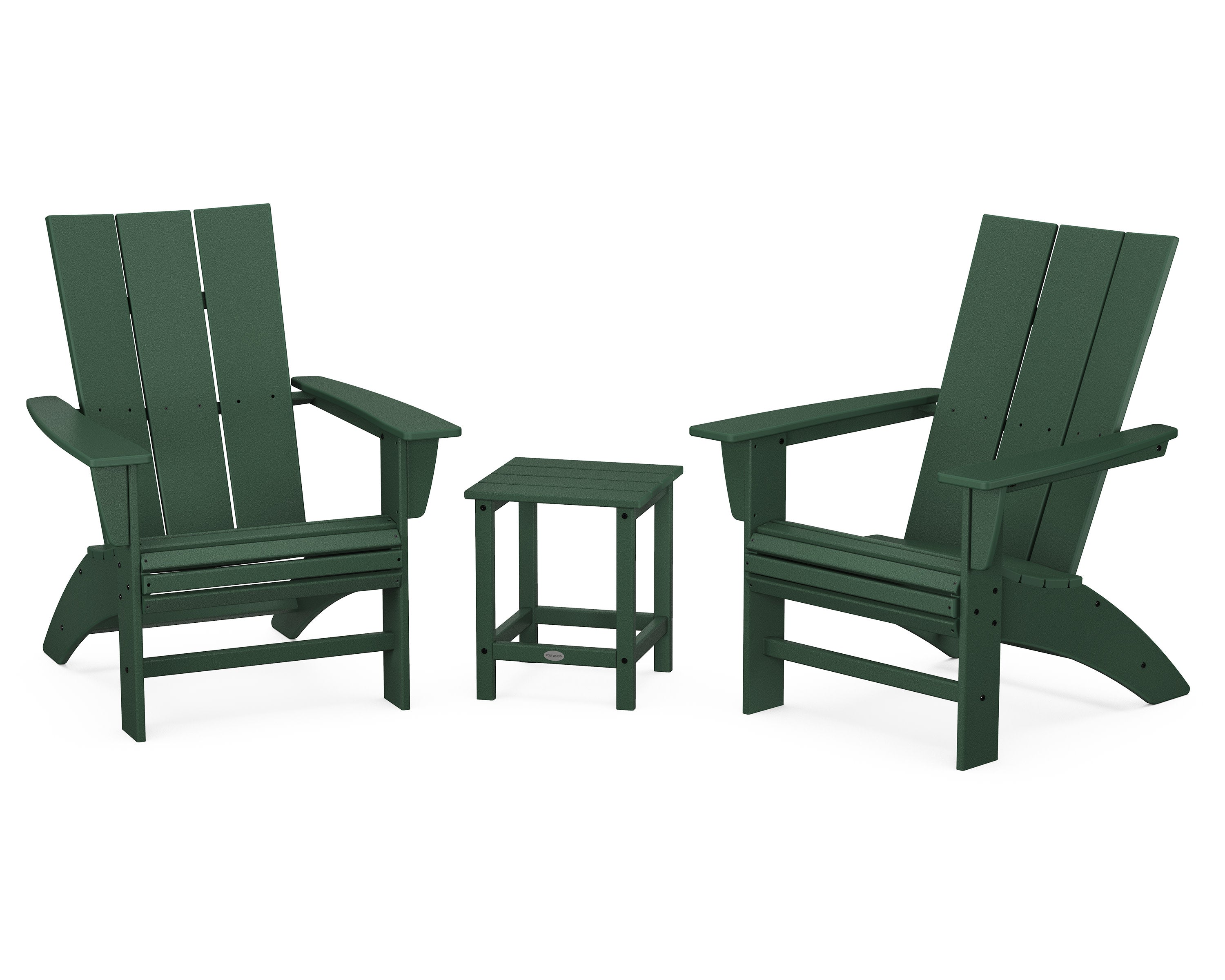Modern 3-Piece Curveback Adirondack Set with Long Island 18" Side Table in Green
