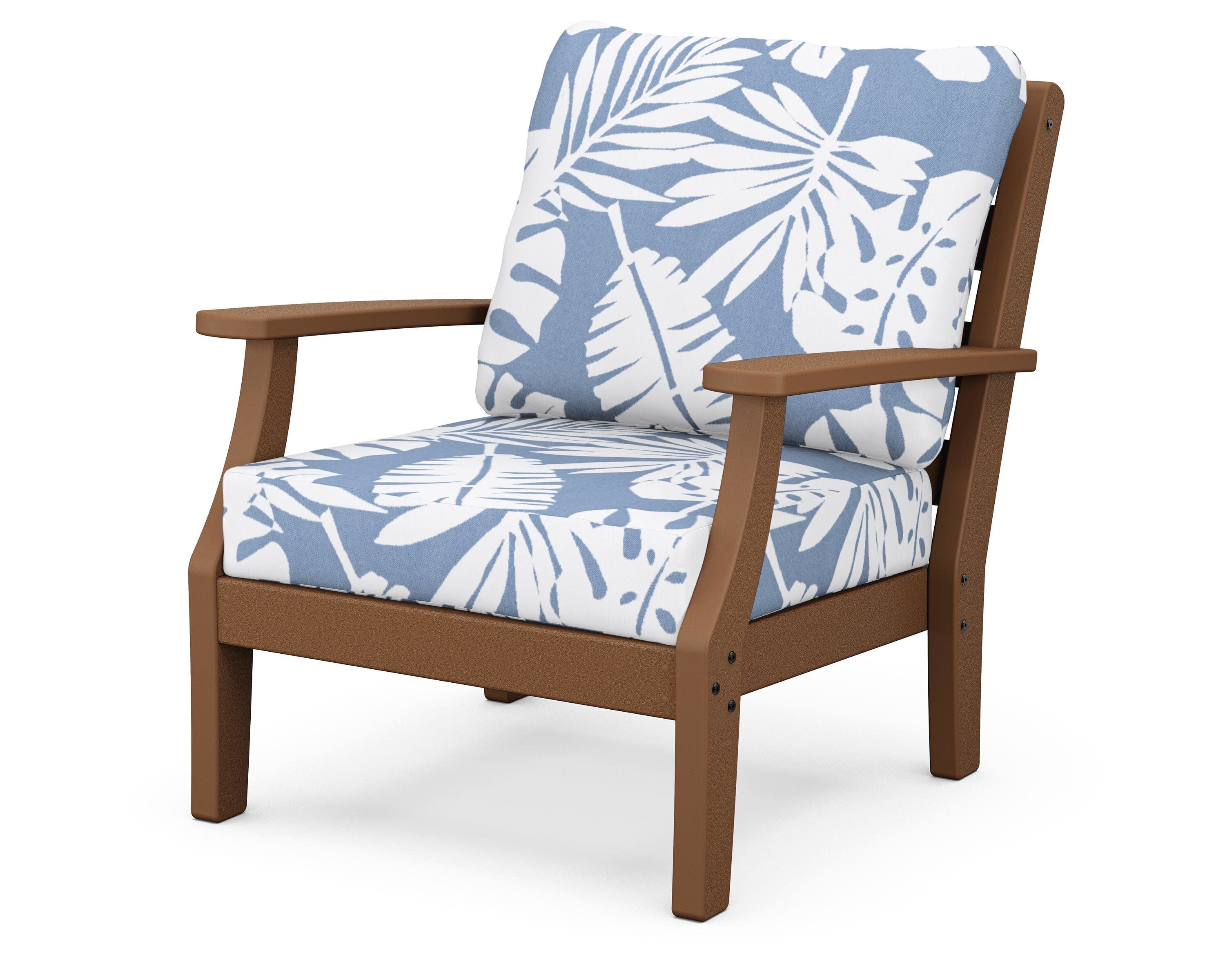Chesapeake Deep Seating Chair in Teak / Leaf Sky Blue