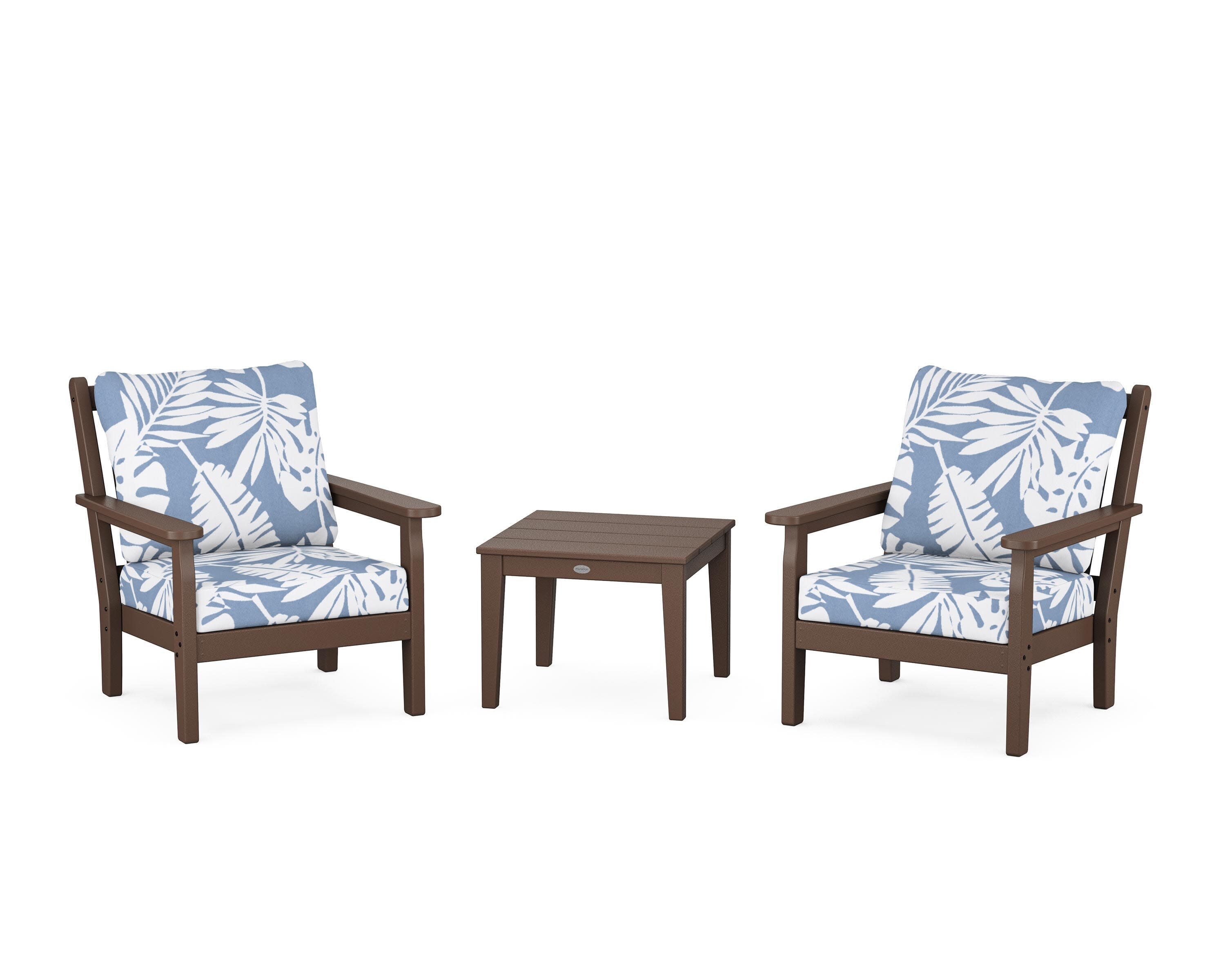Chippendale 3-Piece Deep Seating Set in Mahogany / Leaf Sky Blue