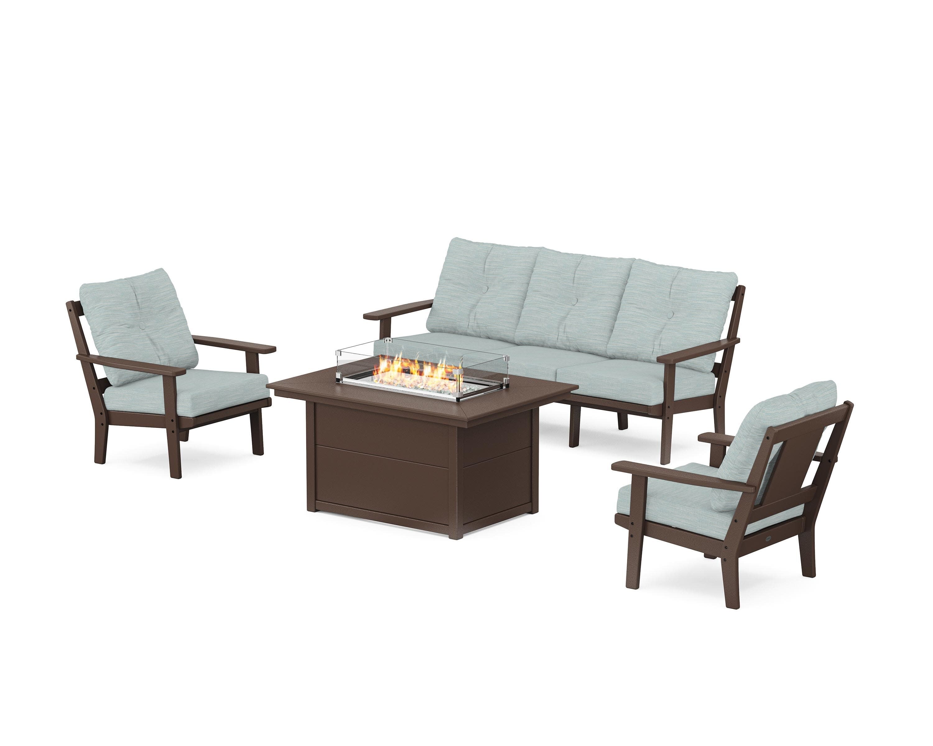 Prairie Deep Seating Fire Pit Table Set in Mahogany / Soothe Mist
