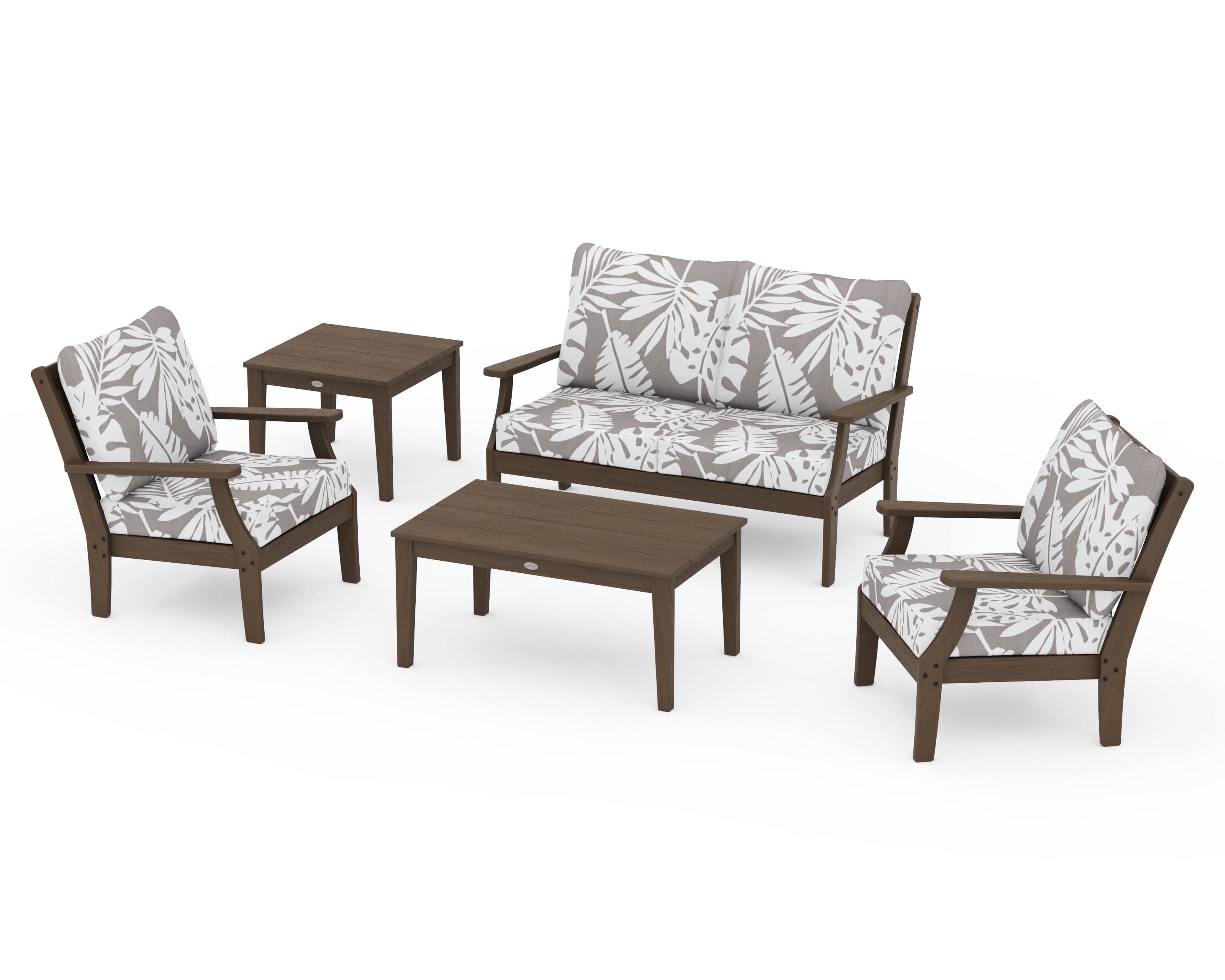 Braxton 5-Piece Deep Seating Set in Kona / Leaf Grey Mist