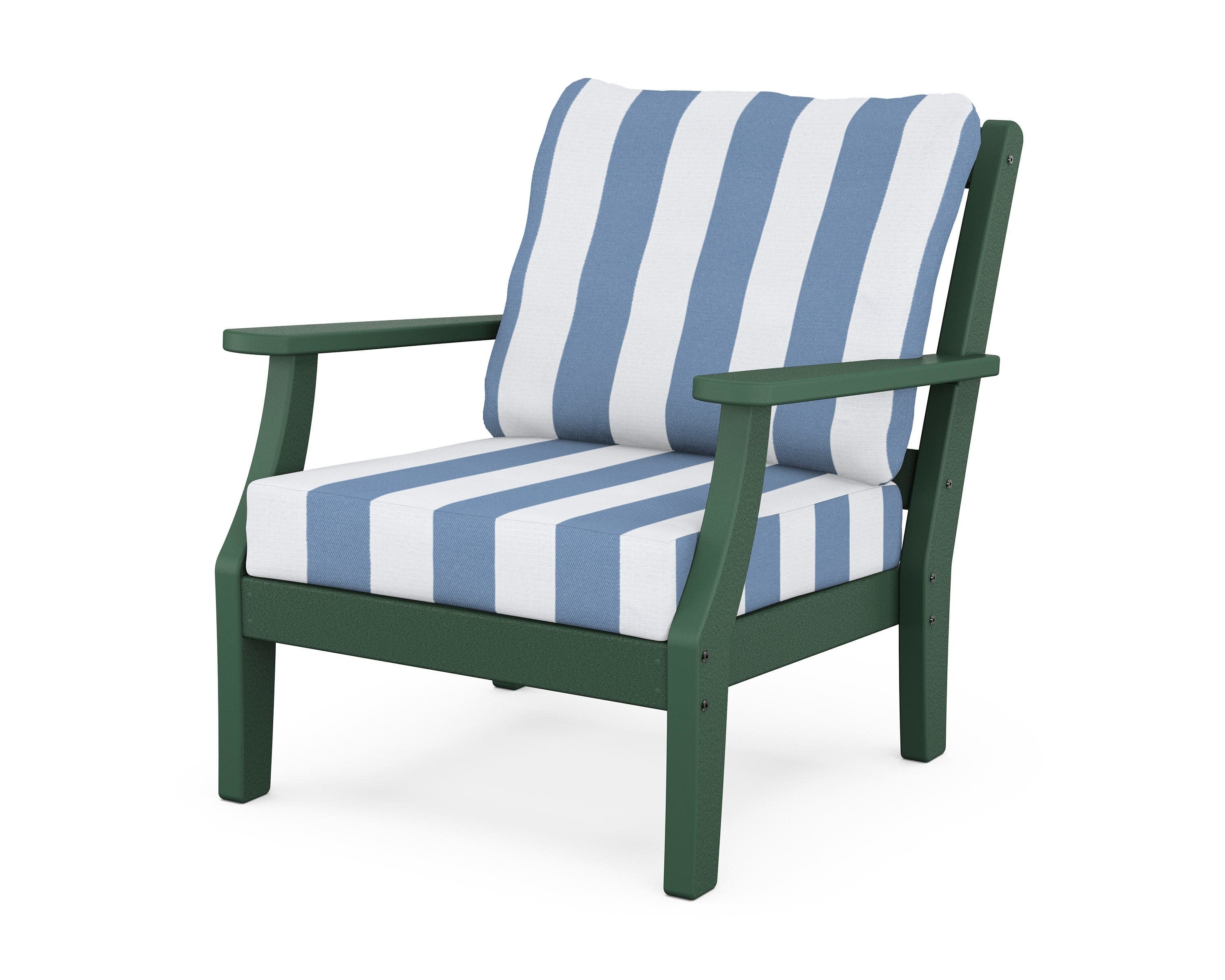 Chinoiserie Deep Seating Chair in Green / Cabana Stripe Sky Blue