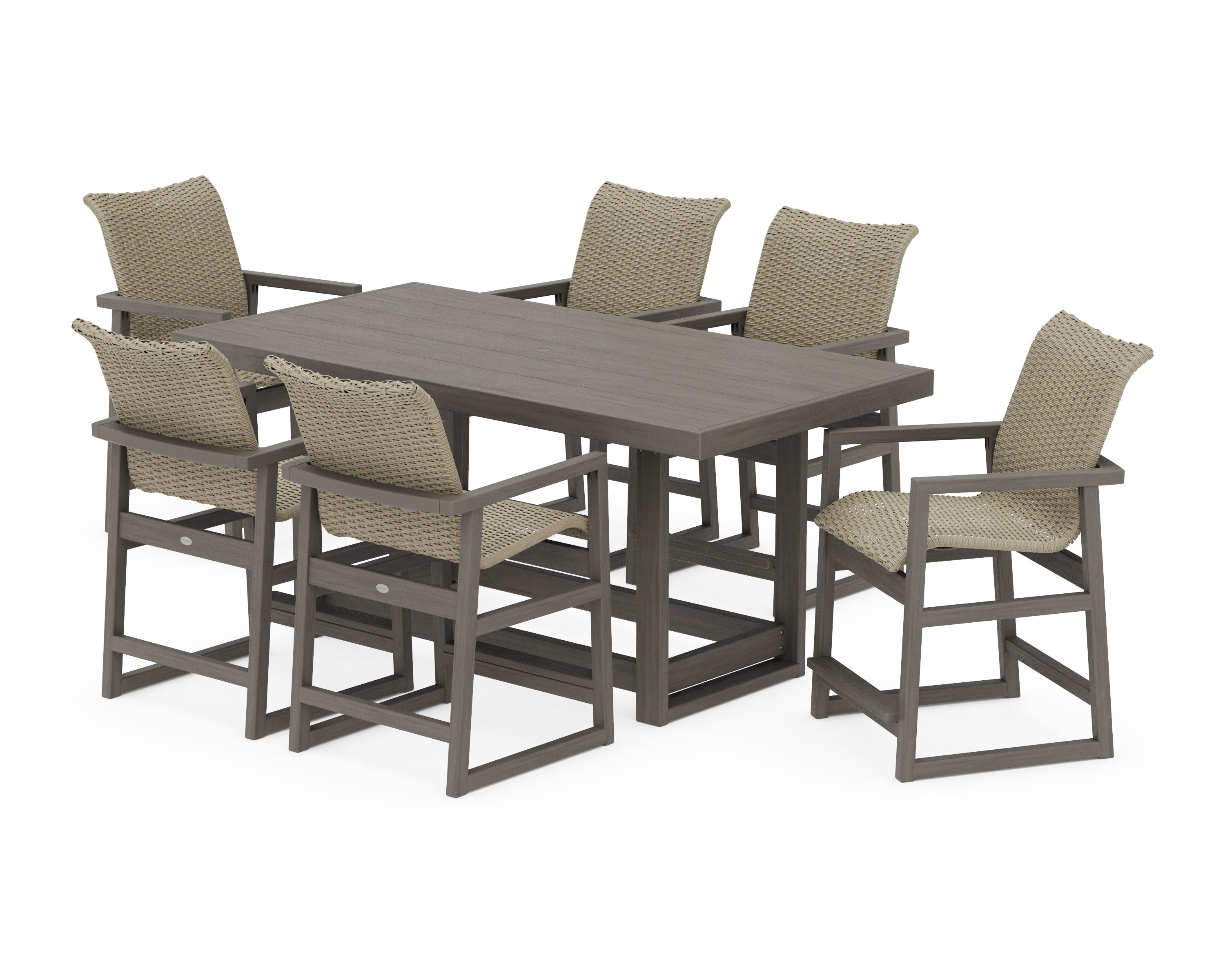 EDGE Woven Arm Chair 7-Piece Counter Set in Driftwood / Dune Grass
