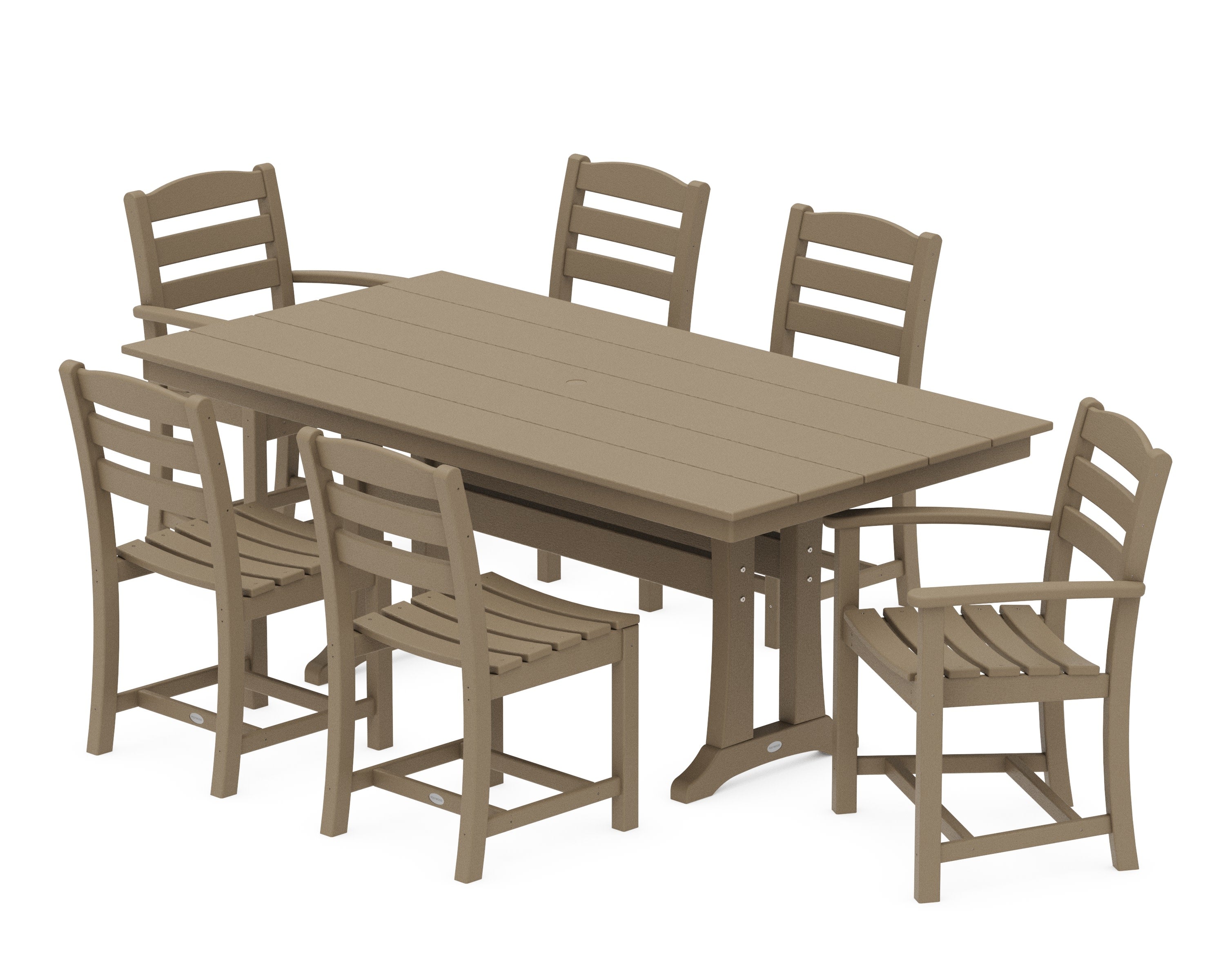 La Casa Caf 7-Piece Farmhouse Dining Set with Trestle Legs in Vintage Sahara