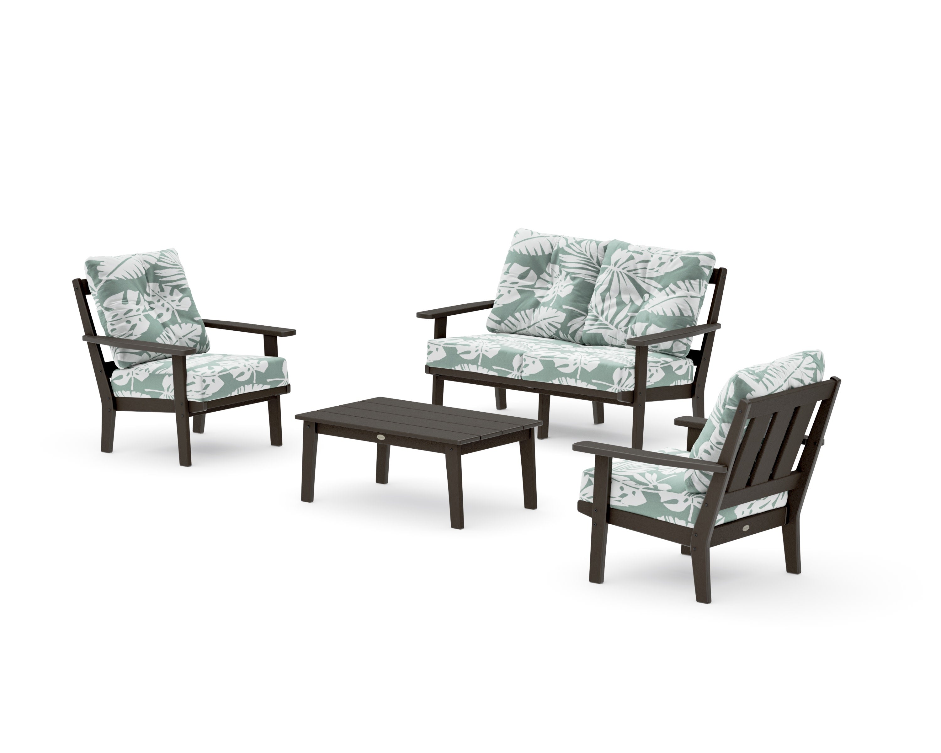 Oxford 4-Piece Deep Seating Set with Loveseat in Vintage Coffee / Leaf Glacier Spa