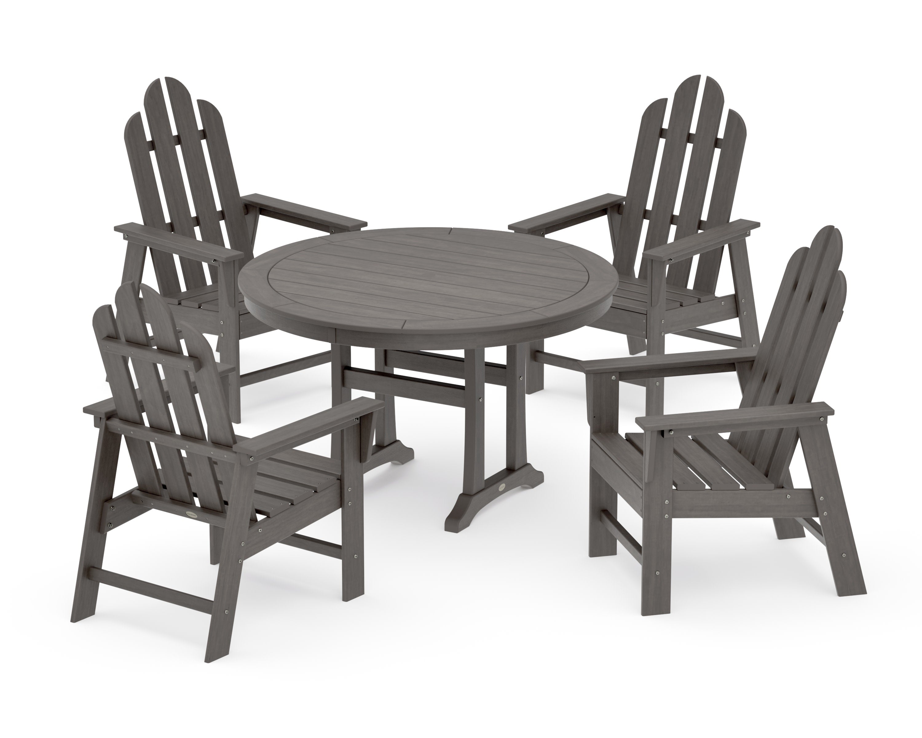 Long Island 5-Piece Round Dining Set with Trestle Legs in Driftwood