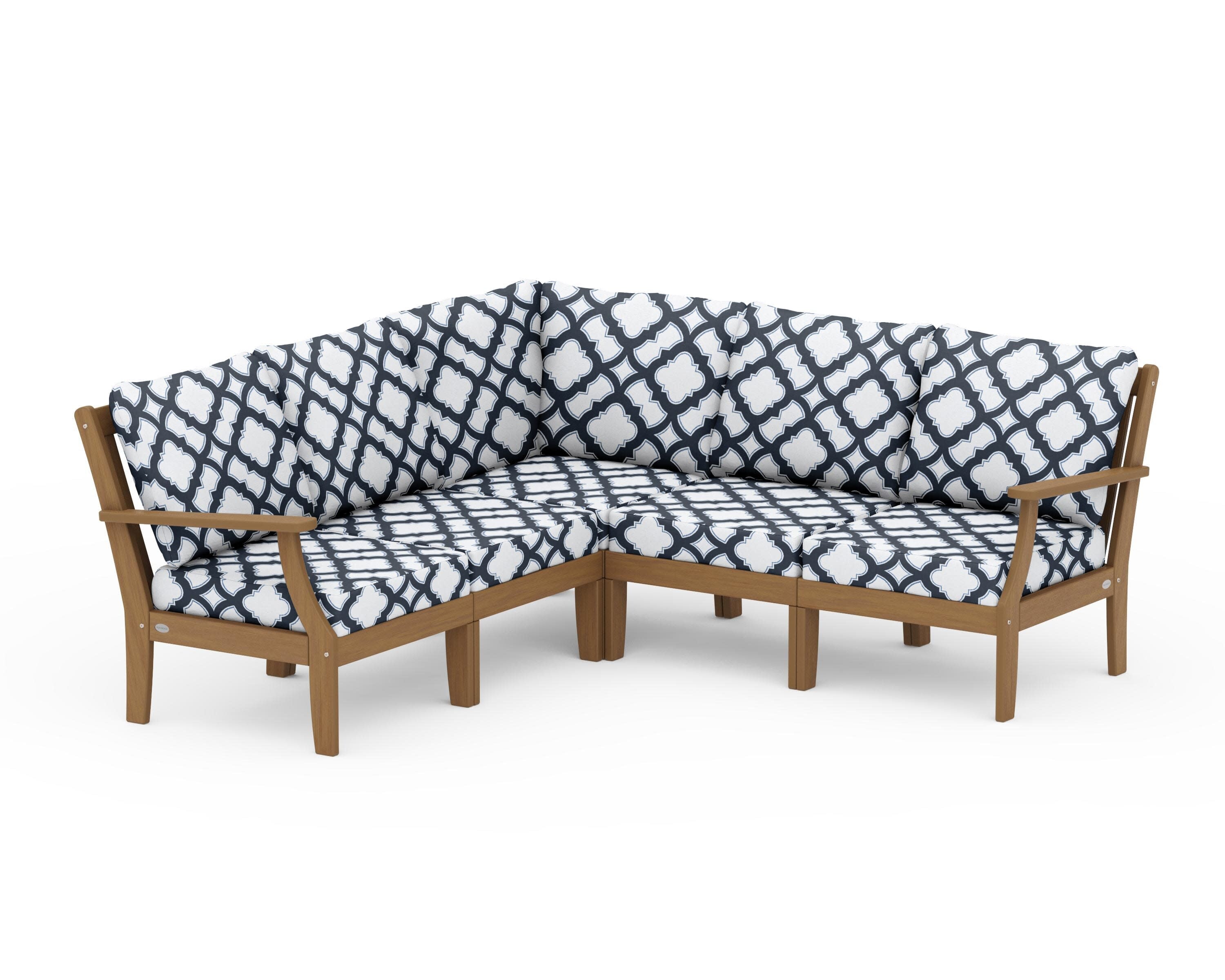 Braxton Modular 5-Piece Deep Seating Set in Natural / Trellis Marine Indigo