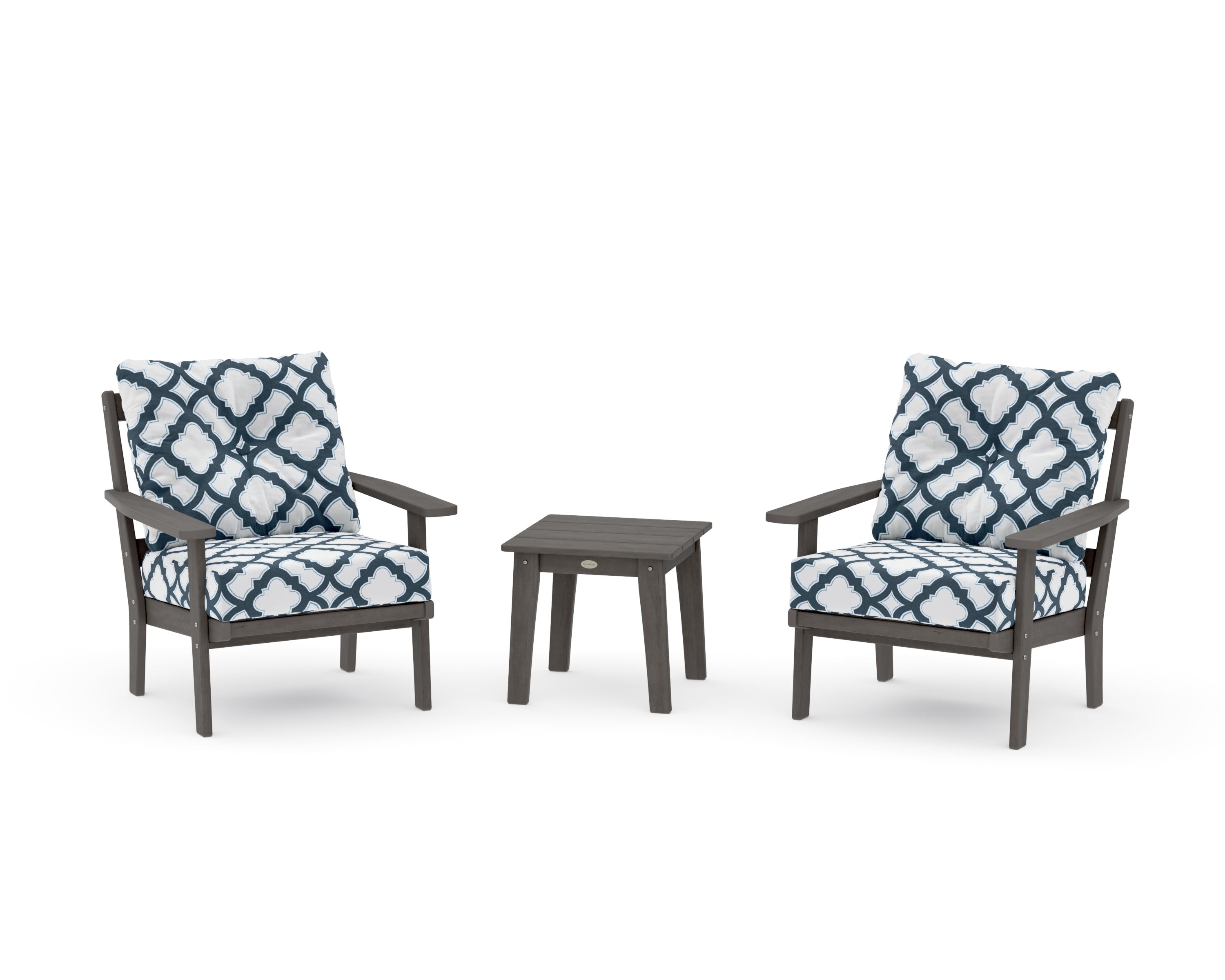 Prairie 3-Piece Deep Seating Set in Driftwood / Trellis Marine Indigo