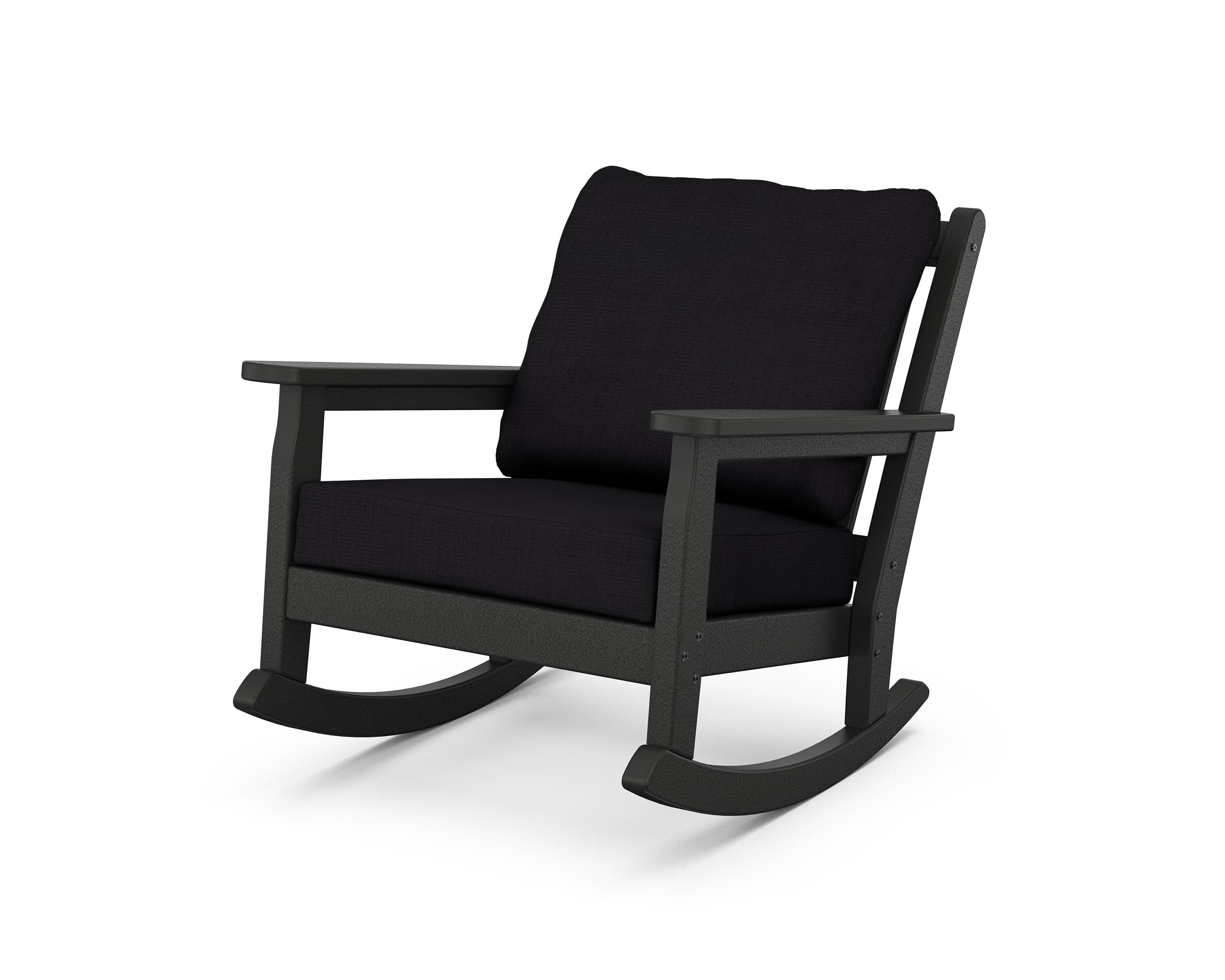 Chippendale Deep Seating Rocking Chair in Black / Midnight Linen