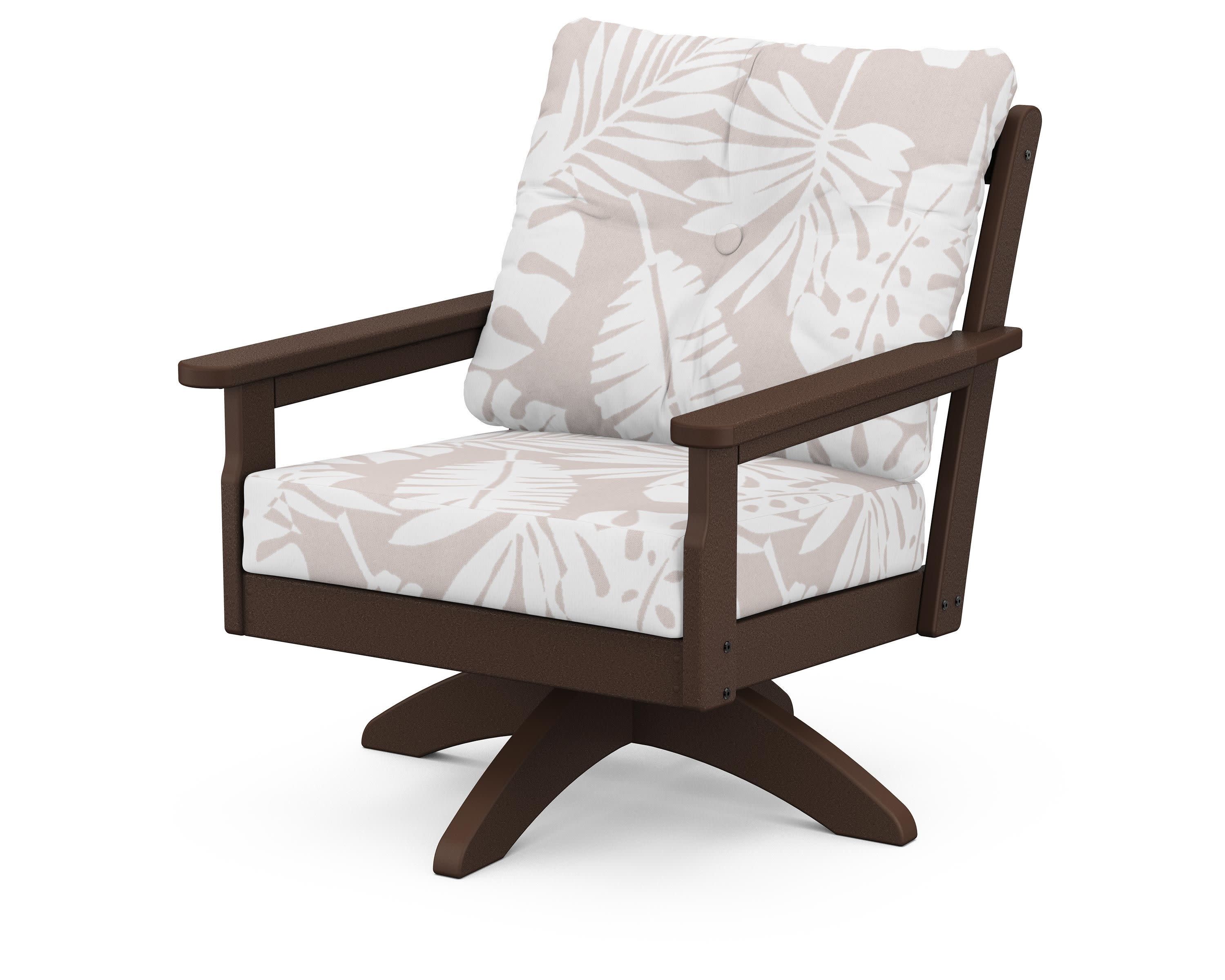 Vineyard Deep Seating Swivel Chair in Mahogany / Leaf Dune Burlap