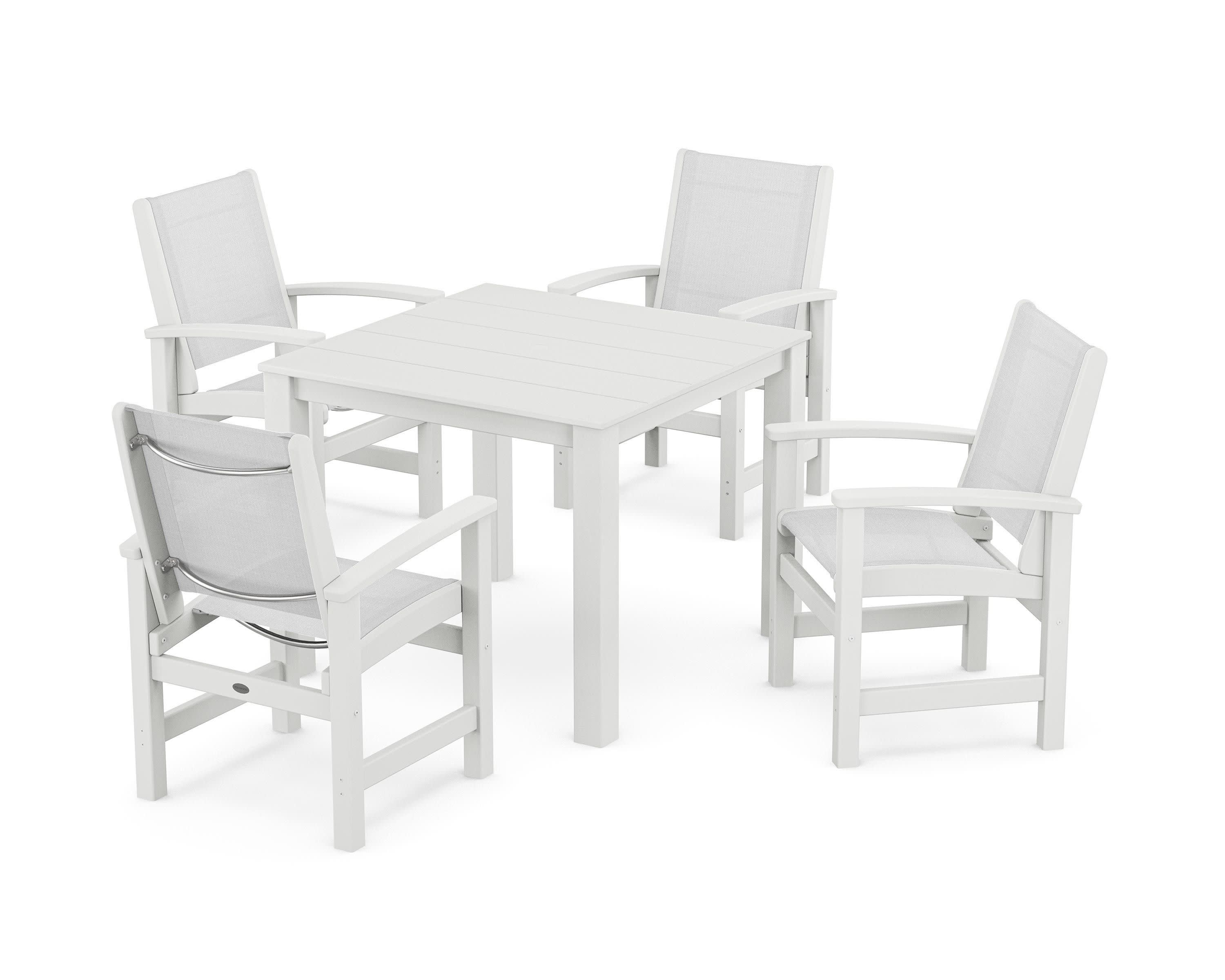 Coastal 5-Piece Parsons Dining Set in White / White Sling