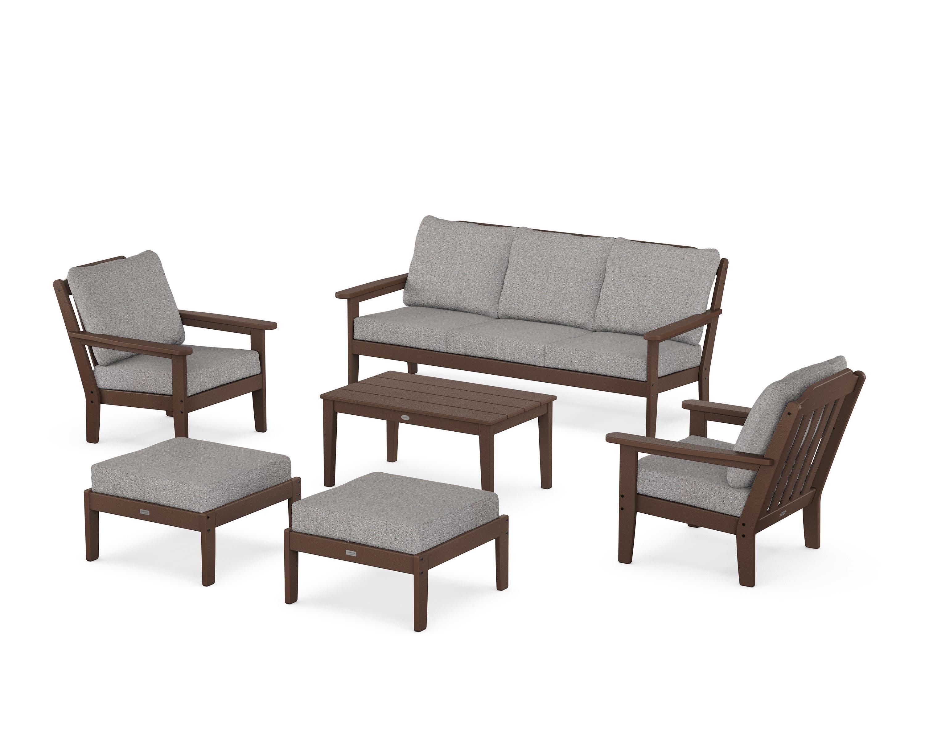 Cottage 6-Piece Lounge Sofa Set in Mahogany / Grey Mist