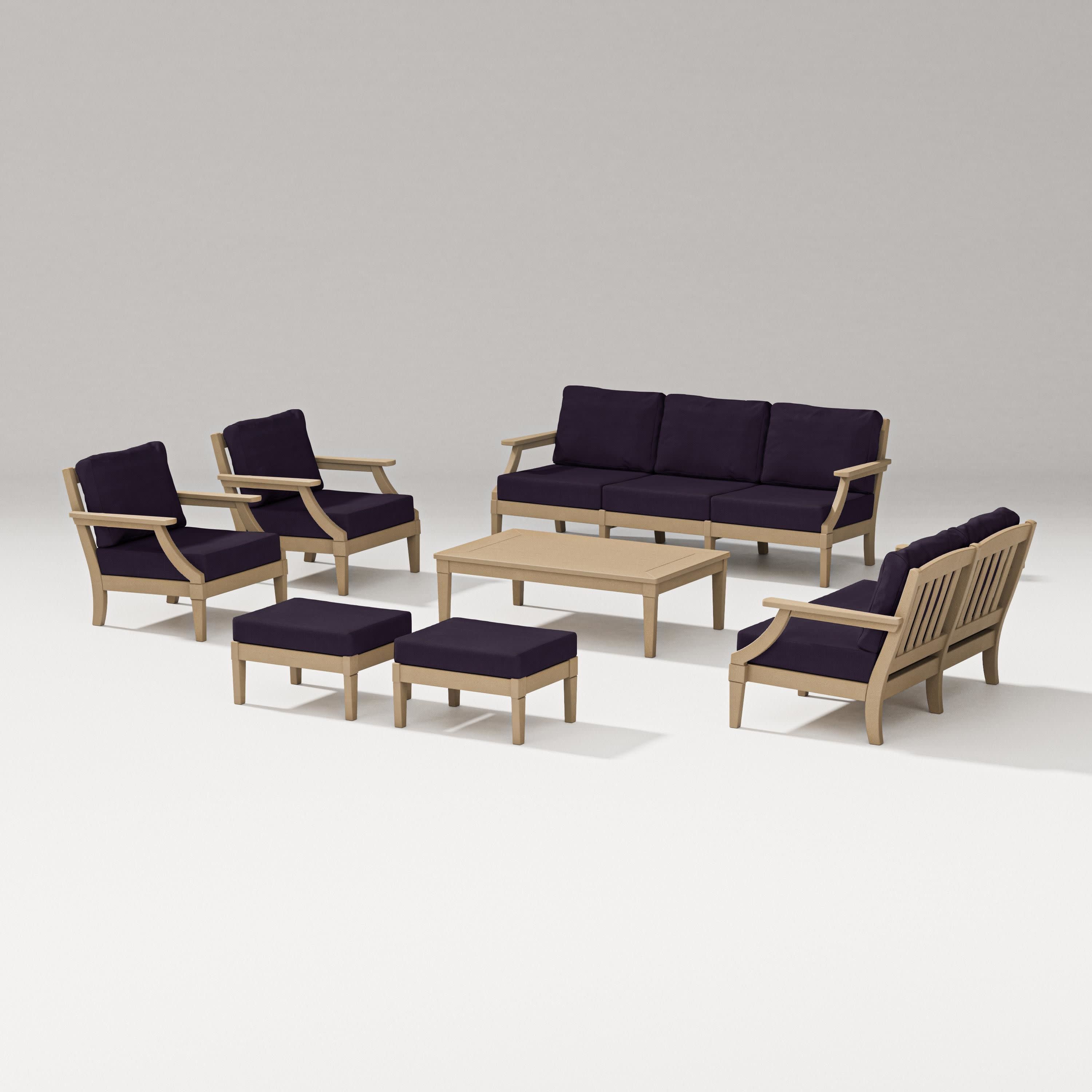 Estate 7-Piece Lounge Sofa Set in Vintage Sahara / Navy Linen