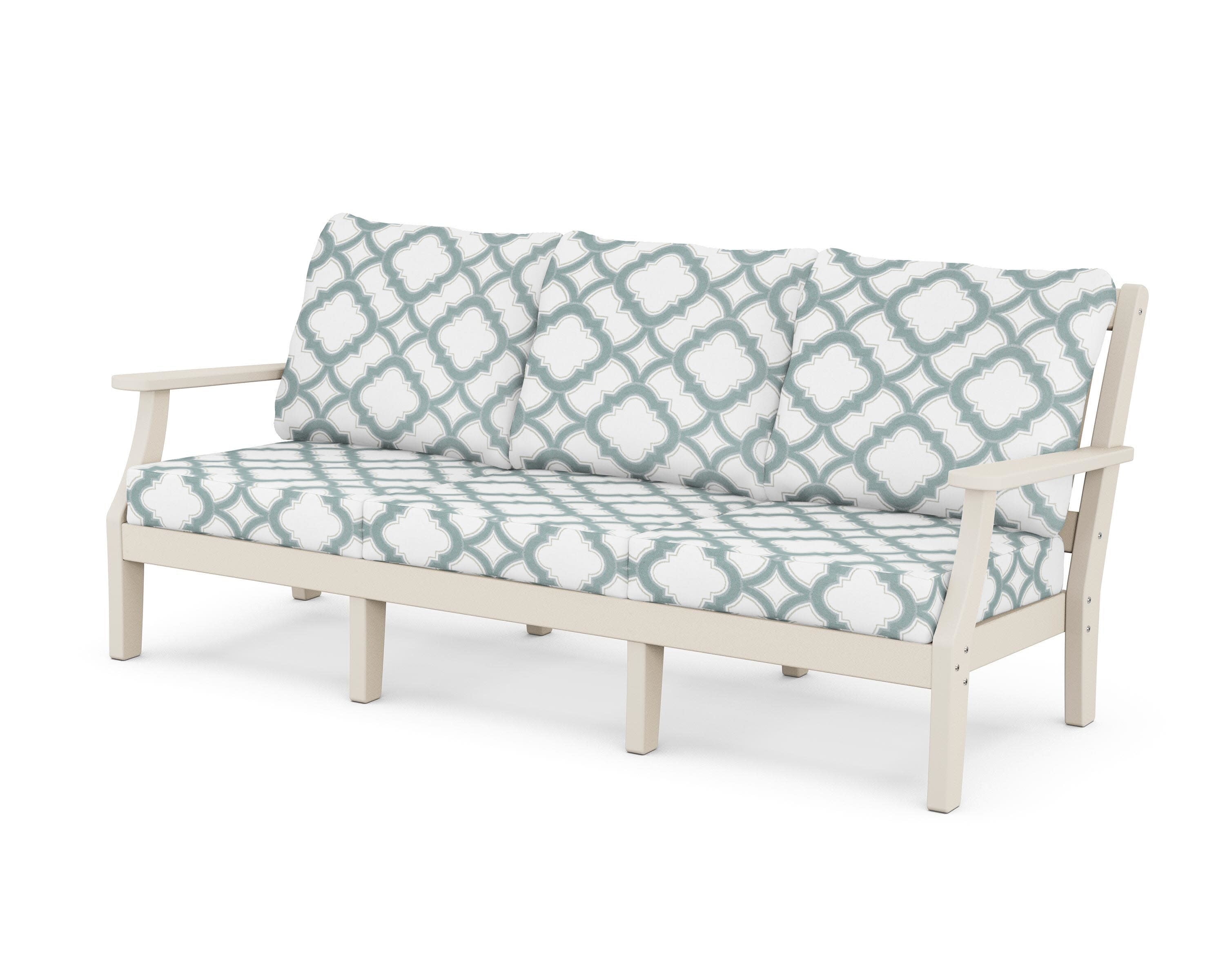 Chinoiserie Deep Seating Sofa in Sand / Trellis Glacier Spa